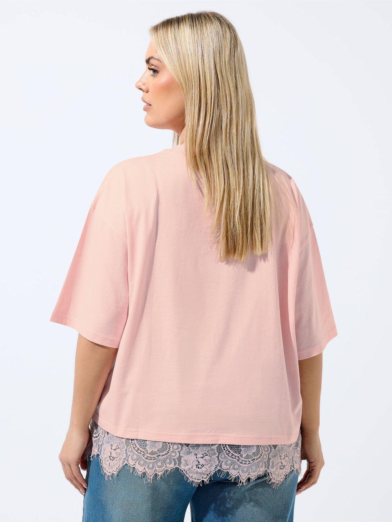Image 2 of 4 of Yours Curve Lace Hem Top - Pink