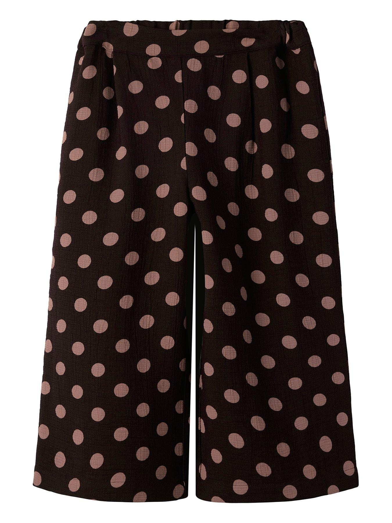 Image 2 of 3 of Name It Mini Girls Spot Print Wide Leg Co-ord Trousers - Dark Brown