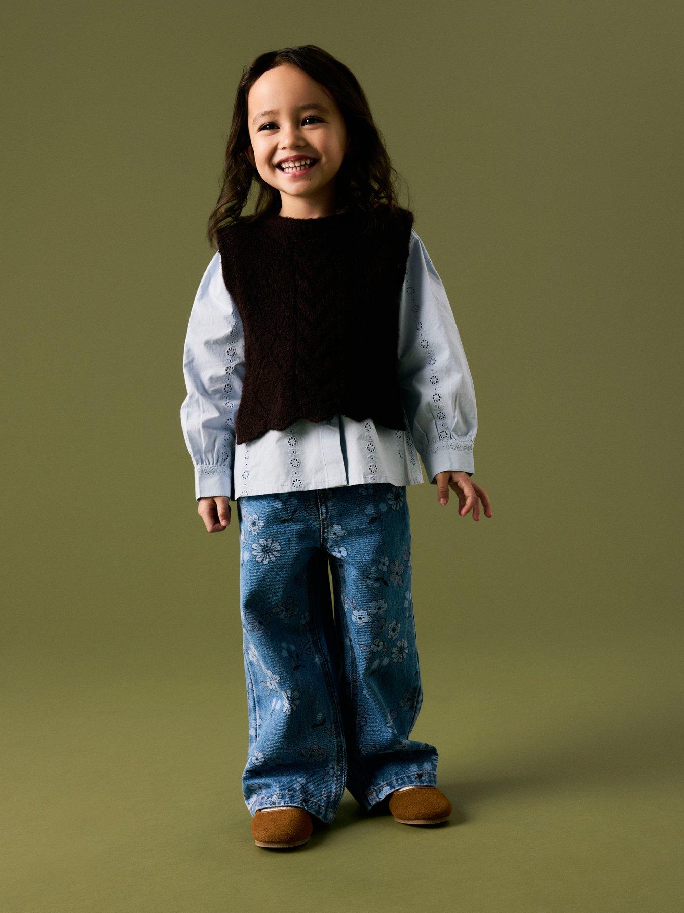 Name It Mini Girls Floral Printed Jeans - Blue