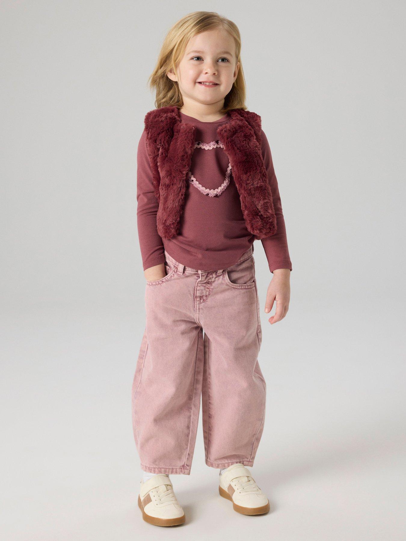 Image 1 of 6 of Name It Mini Girls Barrel Leg Jeans - Pink