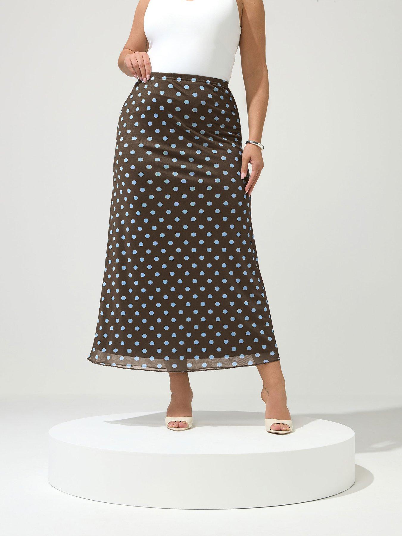 Yours Curve Polka Dot Mesh Skirt - Brown