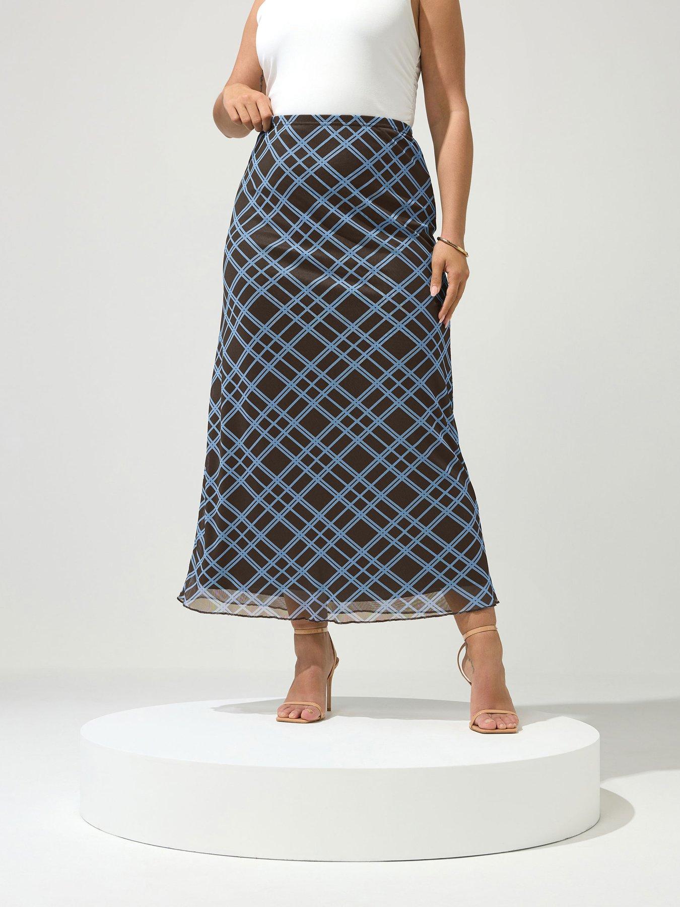 Yours Curve Check Mesh Skirt - Brown