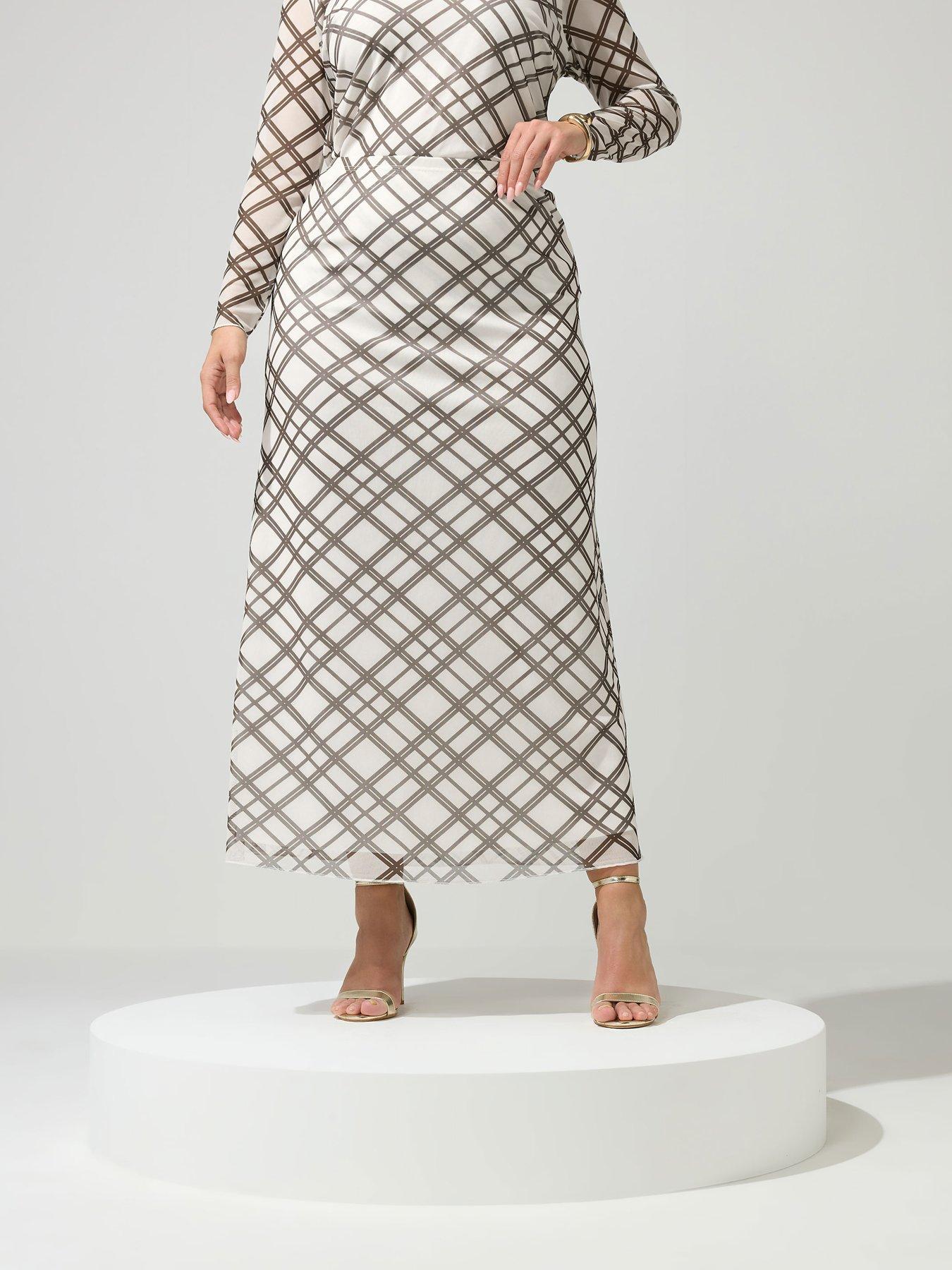 Yours Curve Check Mesh Skirt