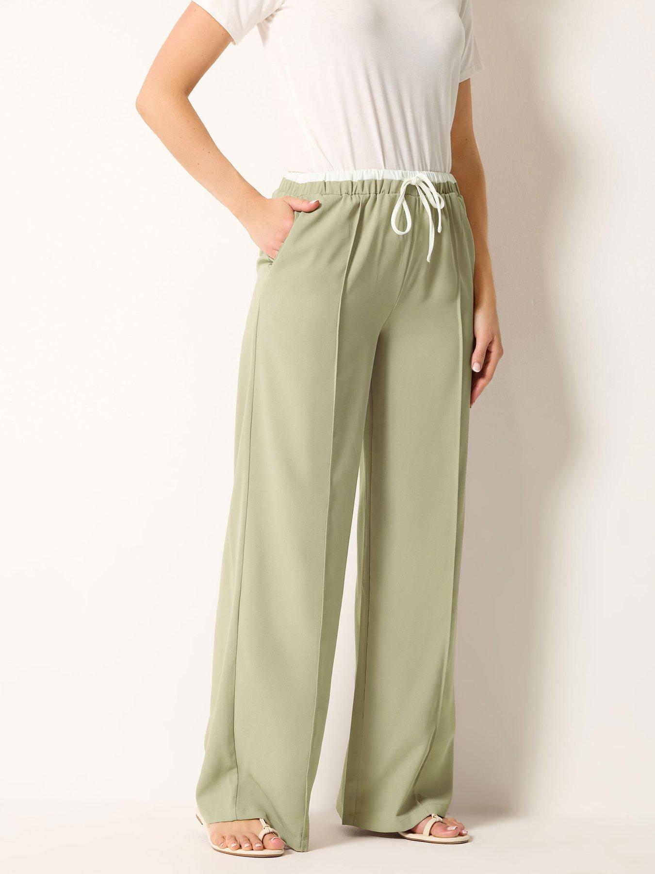 Long Tall Sally Natural Waistband Wide Leg Trousers 36" - Natural Brown