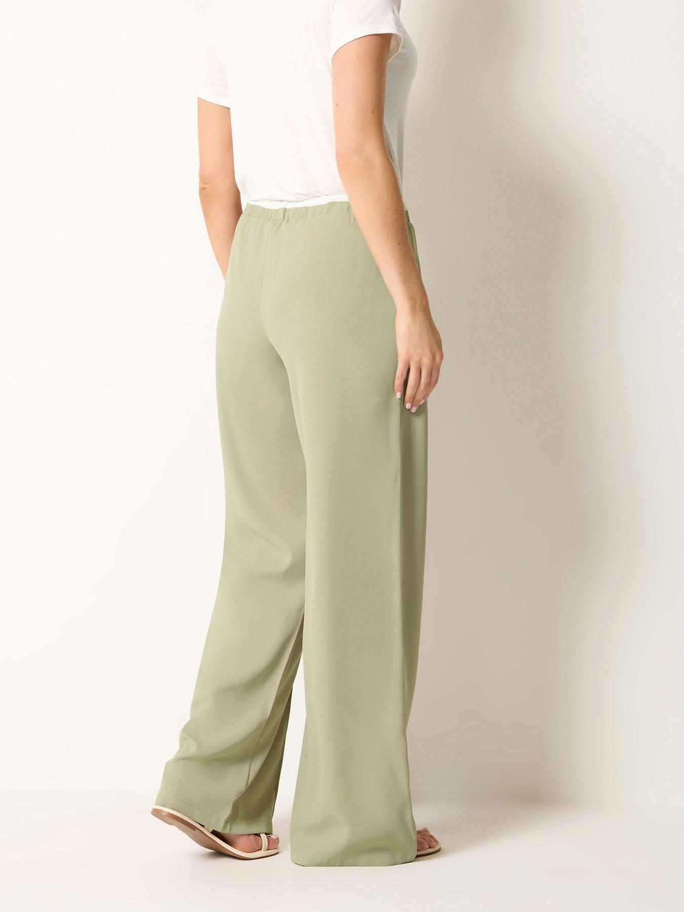 Image 2 of 4 of Long Tall Sally Natural Waistband Wide Leg Trousers 36" - Natural Brown