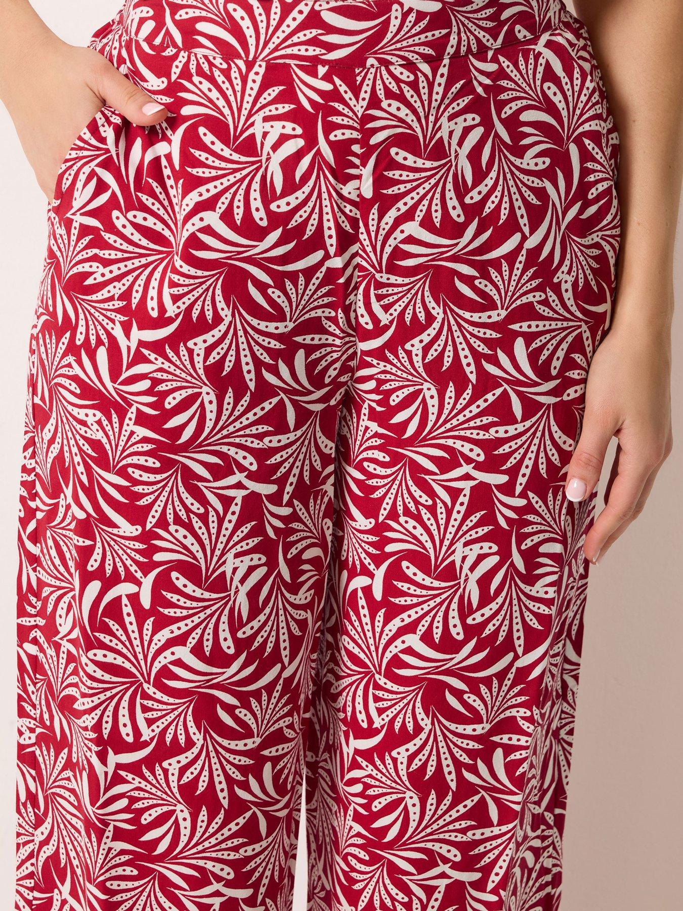 Image 4 of 4 of Long Tall Sally Tall Leaf Print Wide Leg Trousers 34"