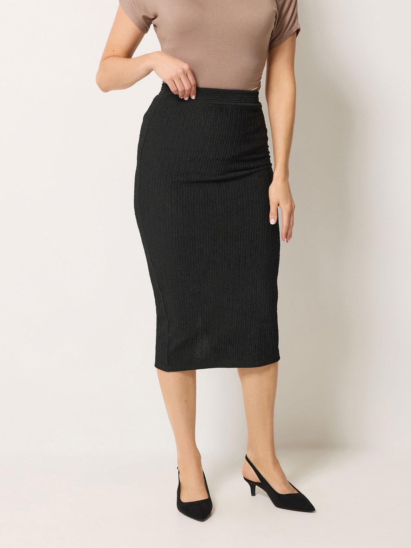 Image 1 of 4 of Long Tall Sally Textured Midi Skirt - Black