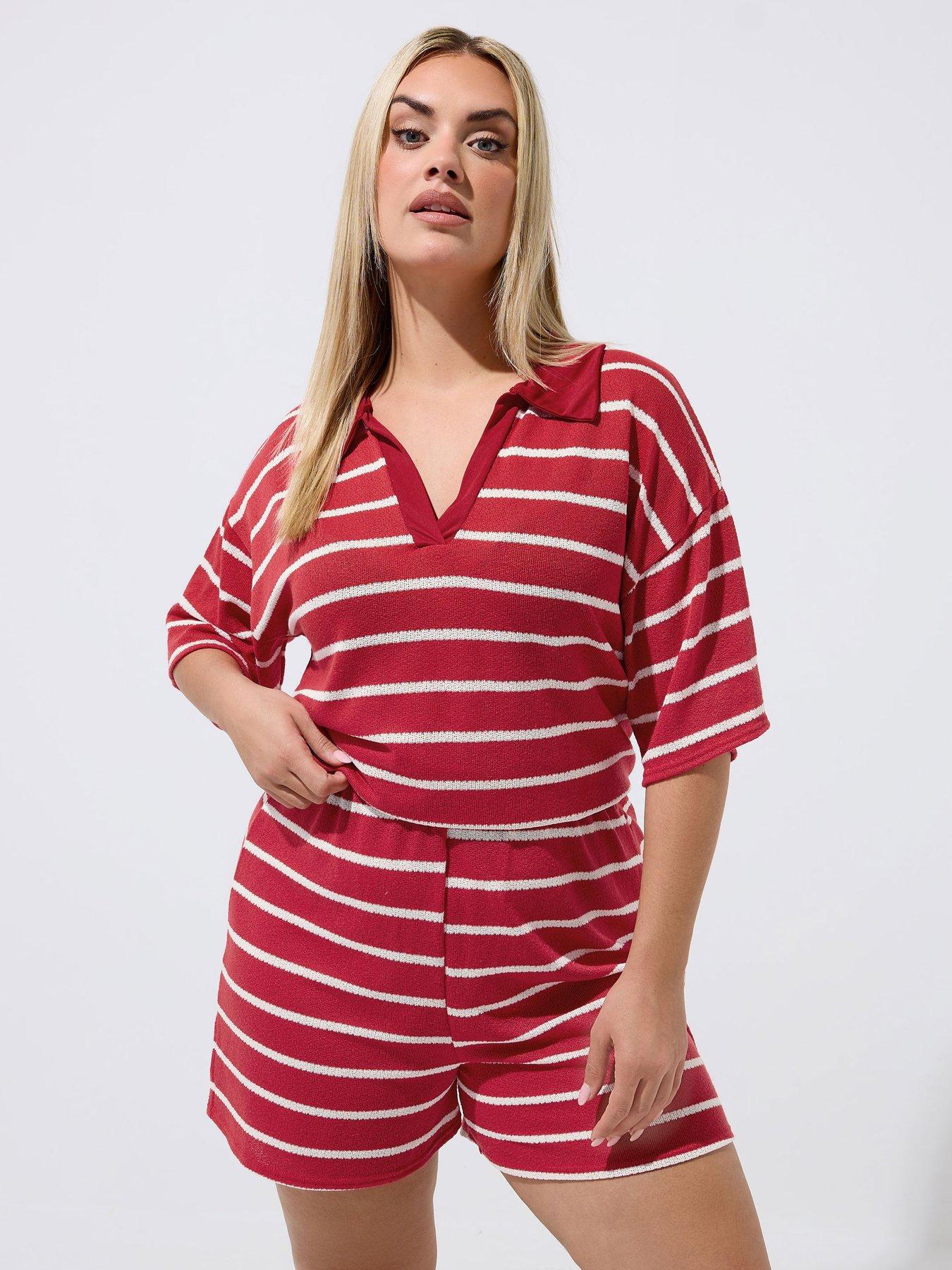 Image 1 of 4 of Yours Curve Crochet Stripe Short - Red