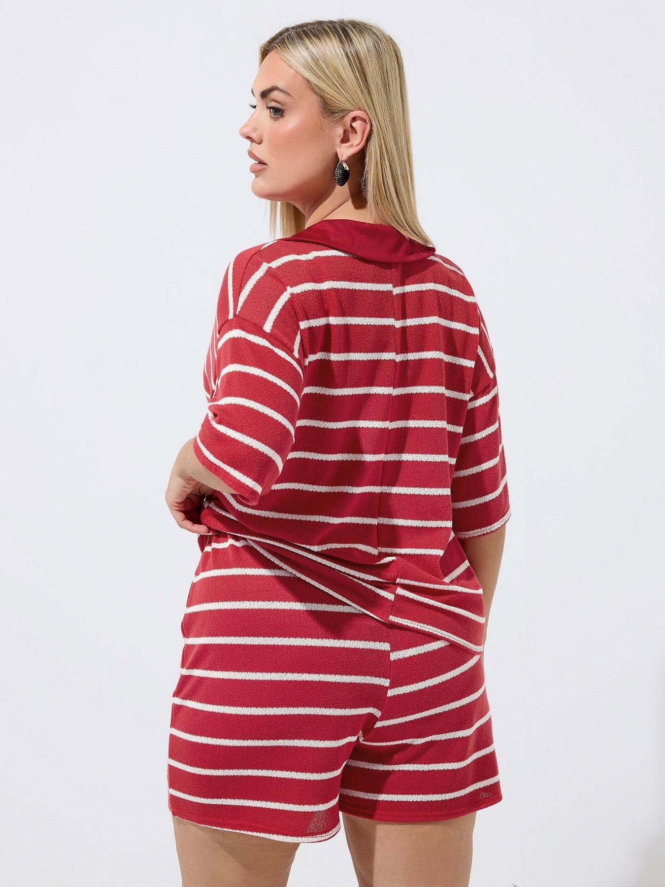 Image 2 of 4 of Yours Curve Crochet Stripe Short - Red