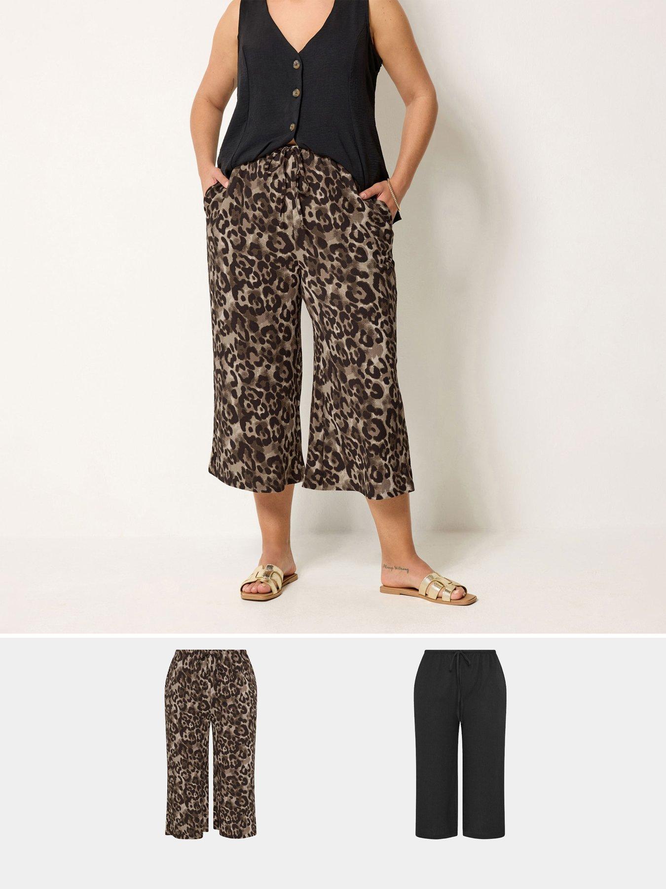 Yours Curve 2 Pack Leopard Print Jersey Culotte - Black