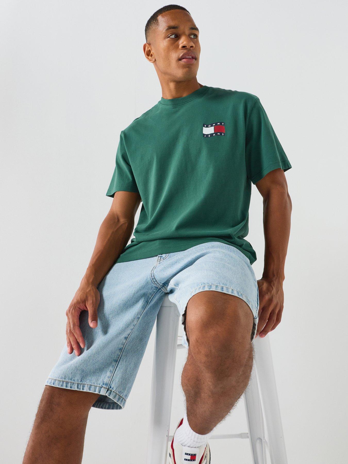Image 1 of 6 of Tommy Jeans Mens Relaxed Wavy Flag Graphic T-Shirt - Green