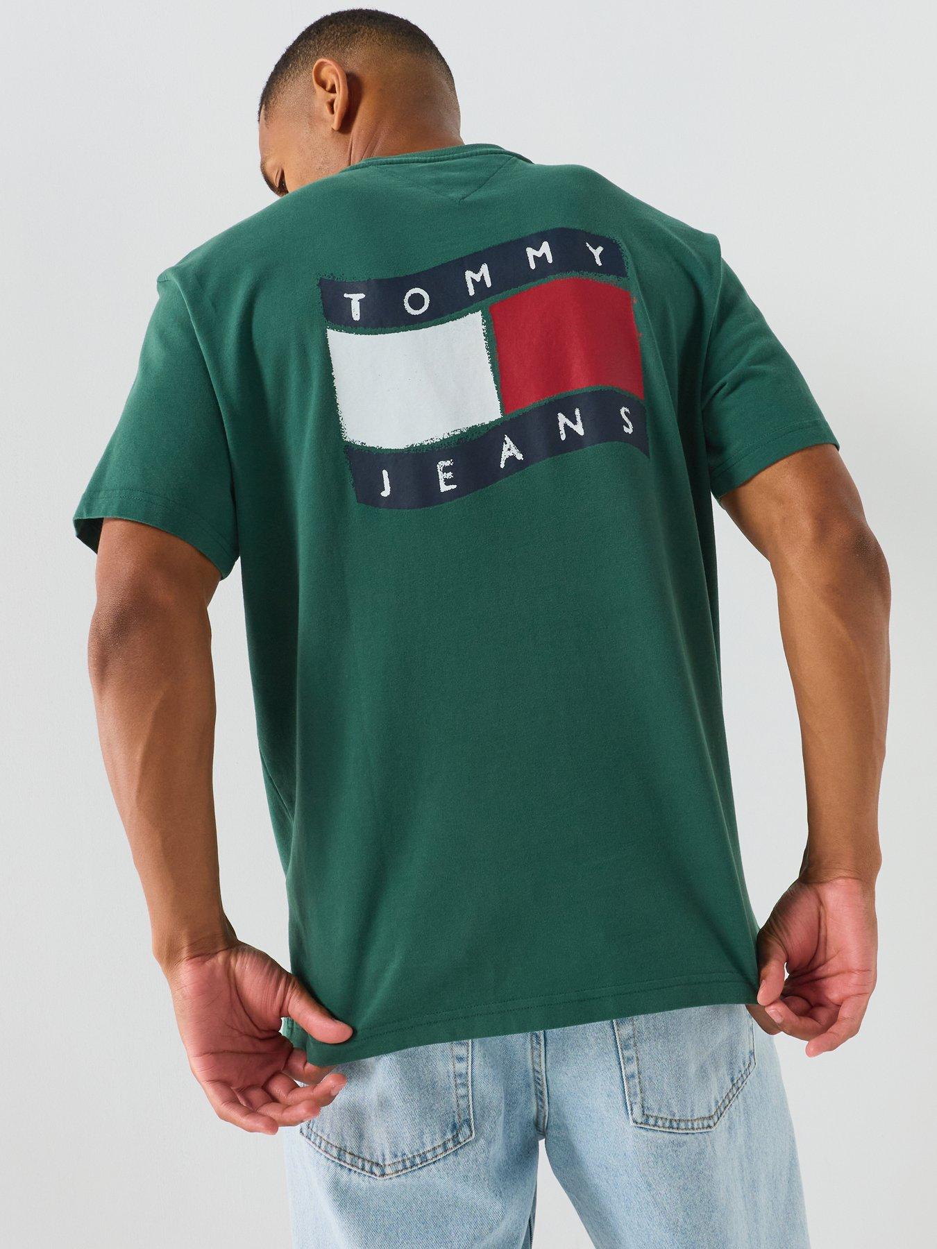 Image 2 of 6 of Tommy Jeans Mens Relaxed Wavy Flag Graphic T-Shirt - Green