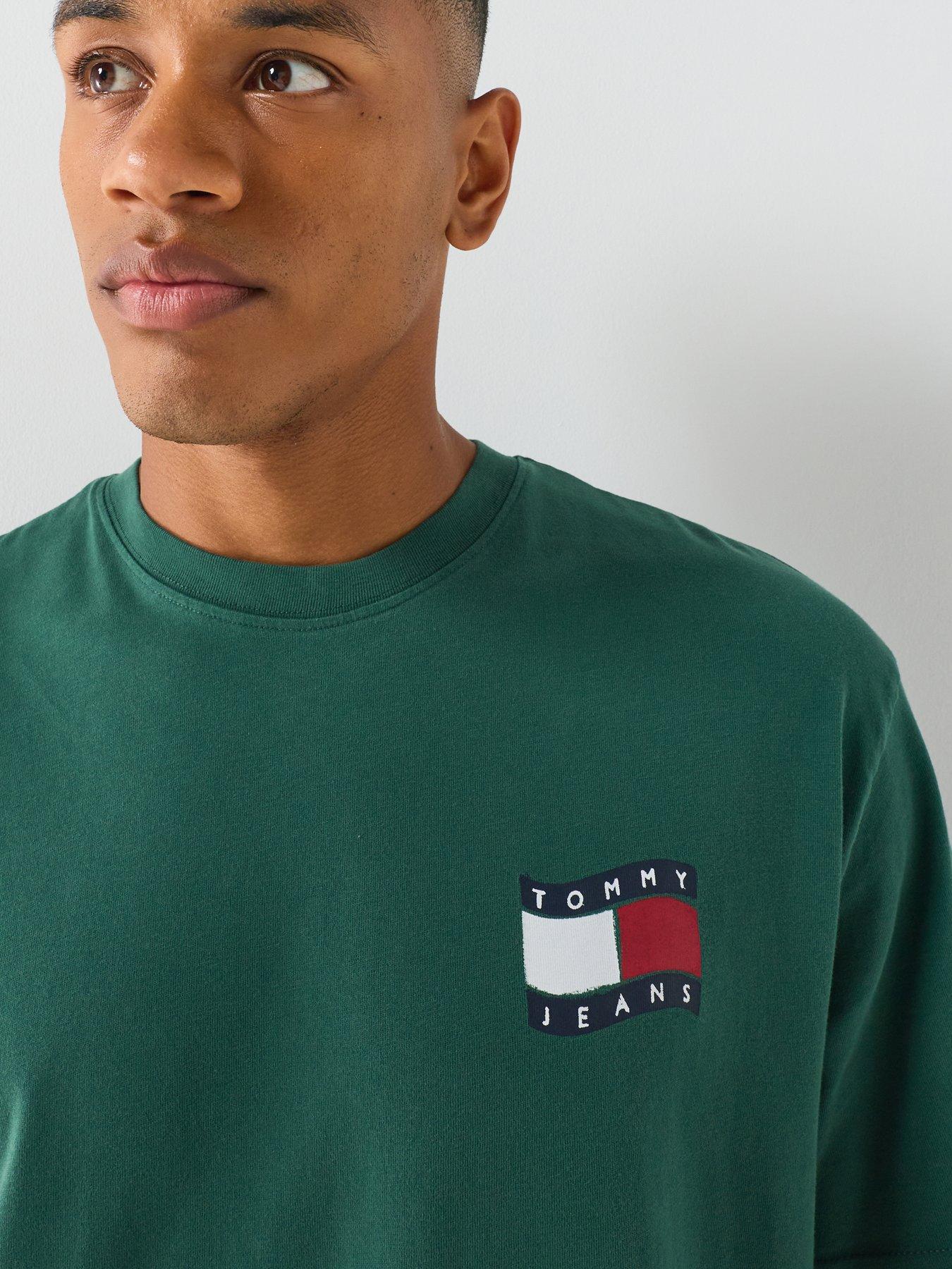 Image 4 of 6 of Tommy Jeans Mens Relaxed Wavy Flag Graphic T-Shirt - Green