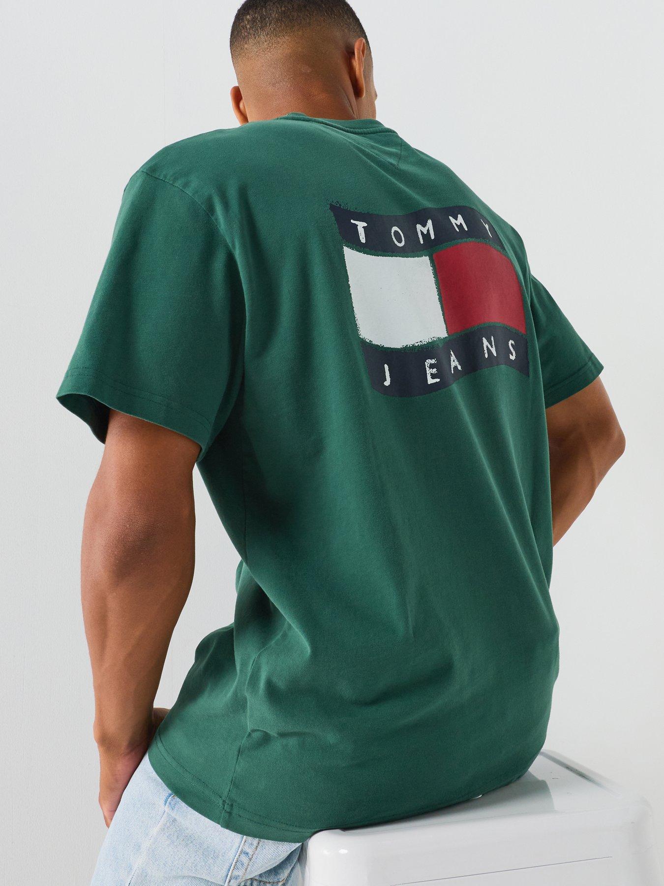 Image 5 of 6 of Tommy Jeans Mens Relaxed Wavy Flag Graphic T-Shirt - Green