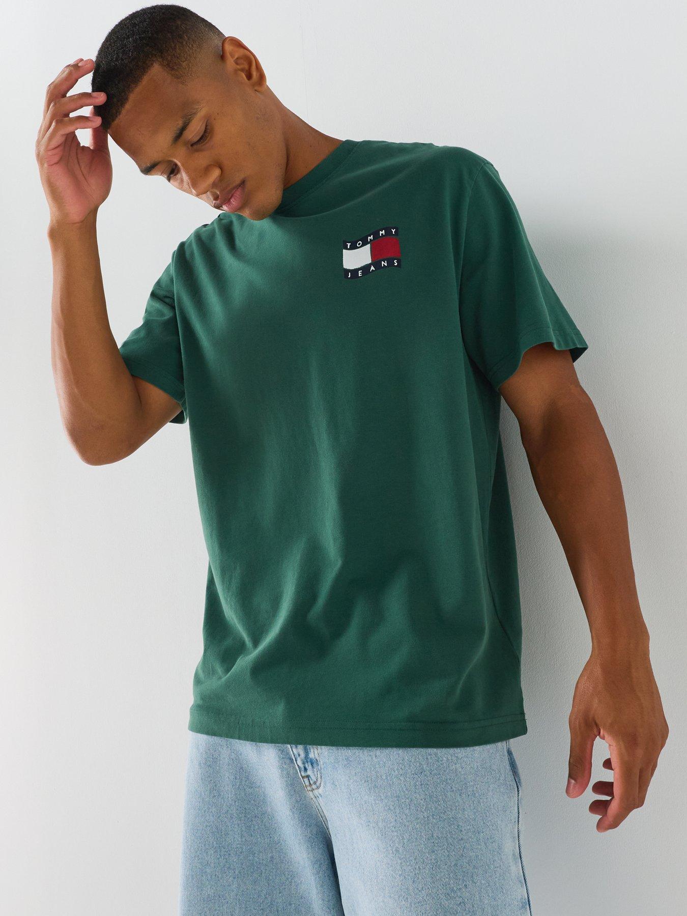 Image 6 of 6 of Tommy Jeans Mens Relaxed Wavy Flag Graphic T-Shirt - Green