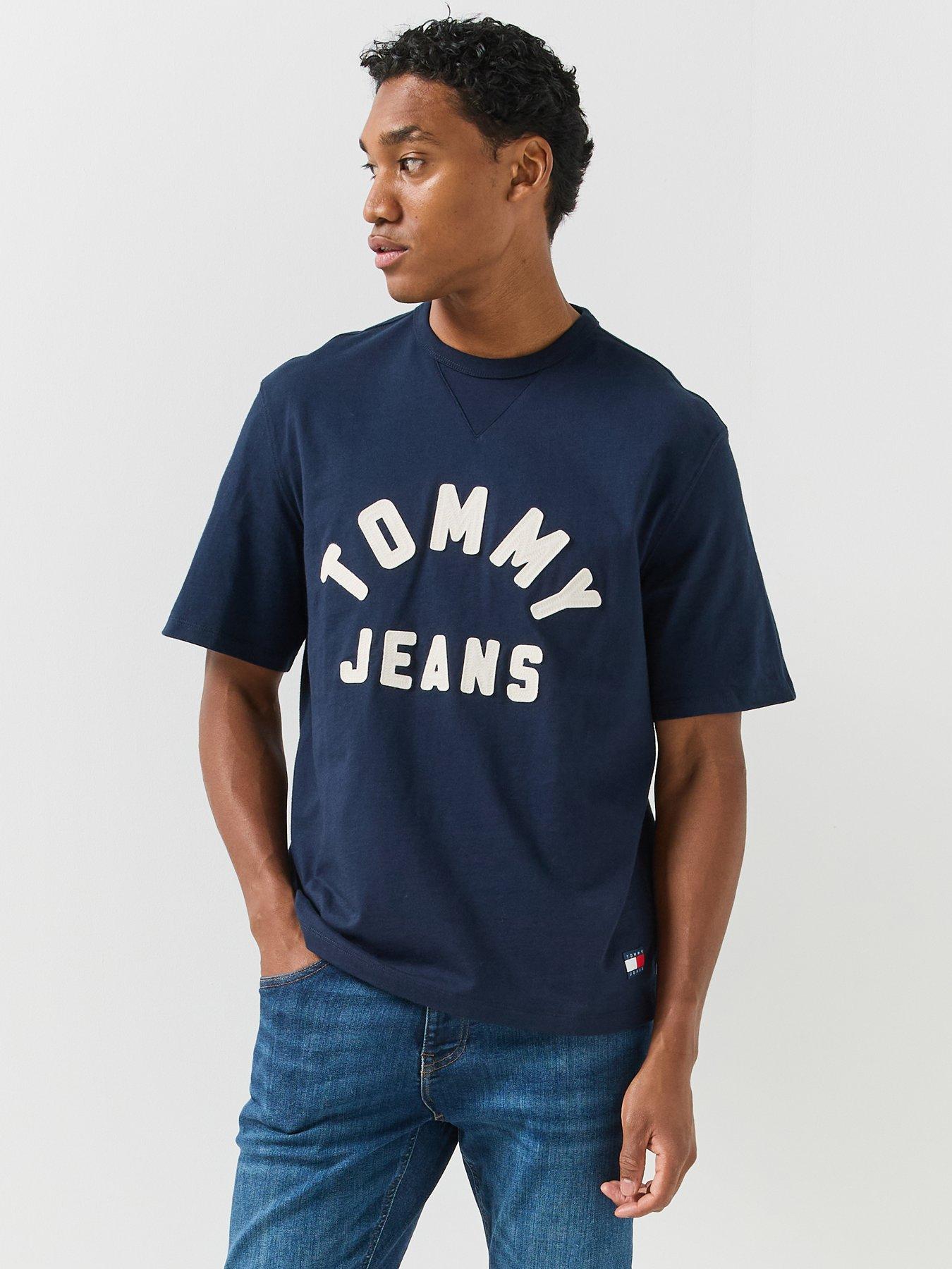 Image 1 of 5 of Tommy Jeans Mens 90s Logo Print Regular Fit T-Shirt - Navy