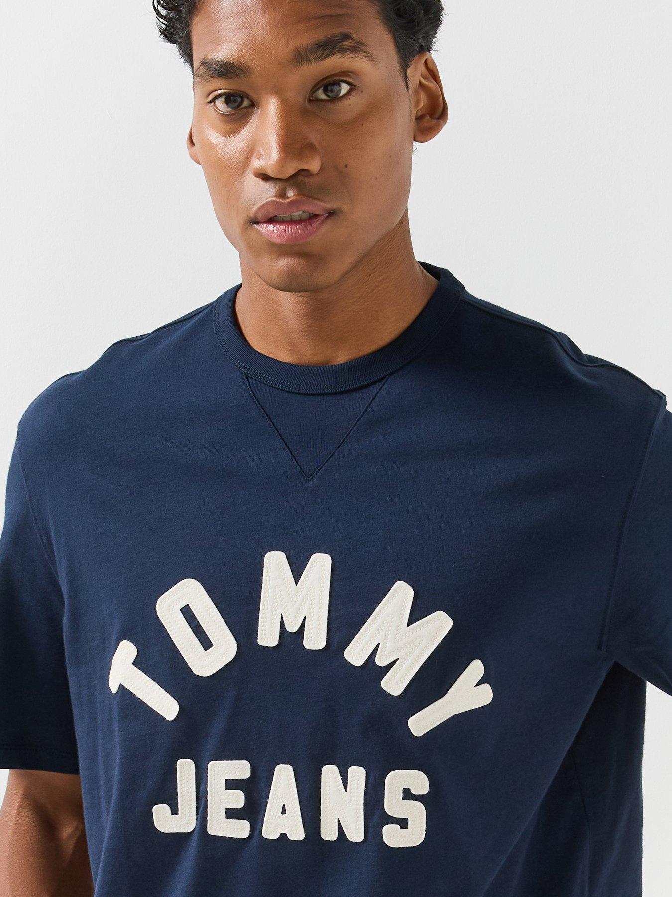 Image 4 of 5 of Tommy Jeans Mens 90s Logo Print Regular Fit T-Shirt - Navy