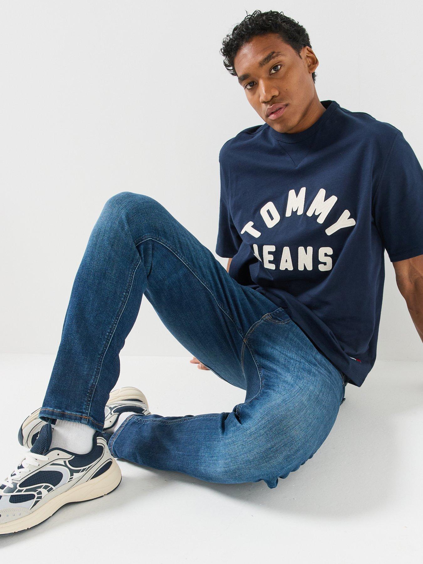 Image 5 of 5 of Tommy Jeans Mens 90s Logo Print Regular Fit T-Shirt - Navy