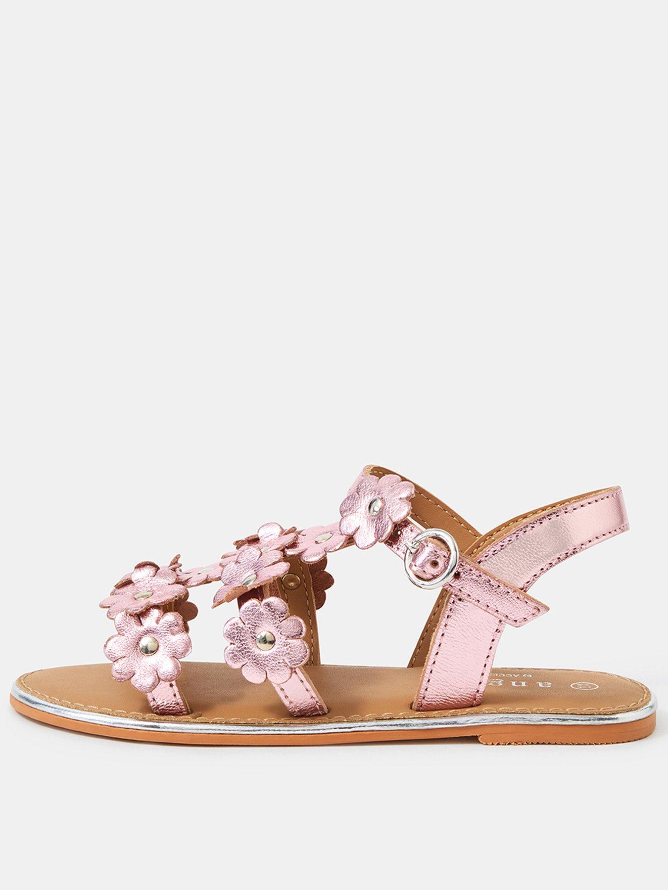 Accessorize Girls Metallic Flower Sandals - Pink