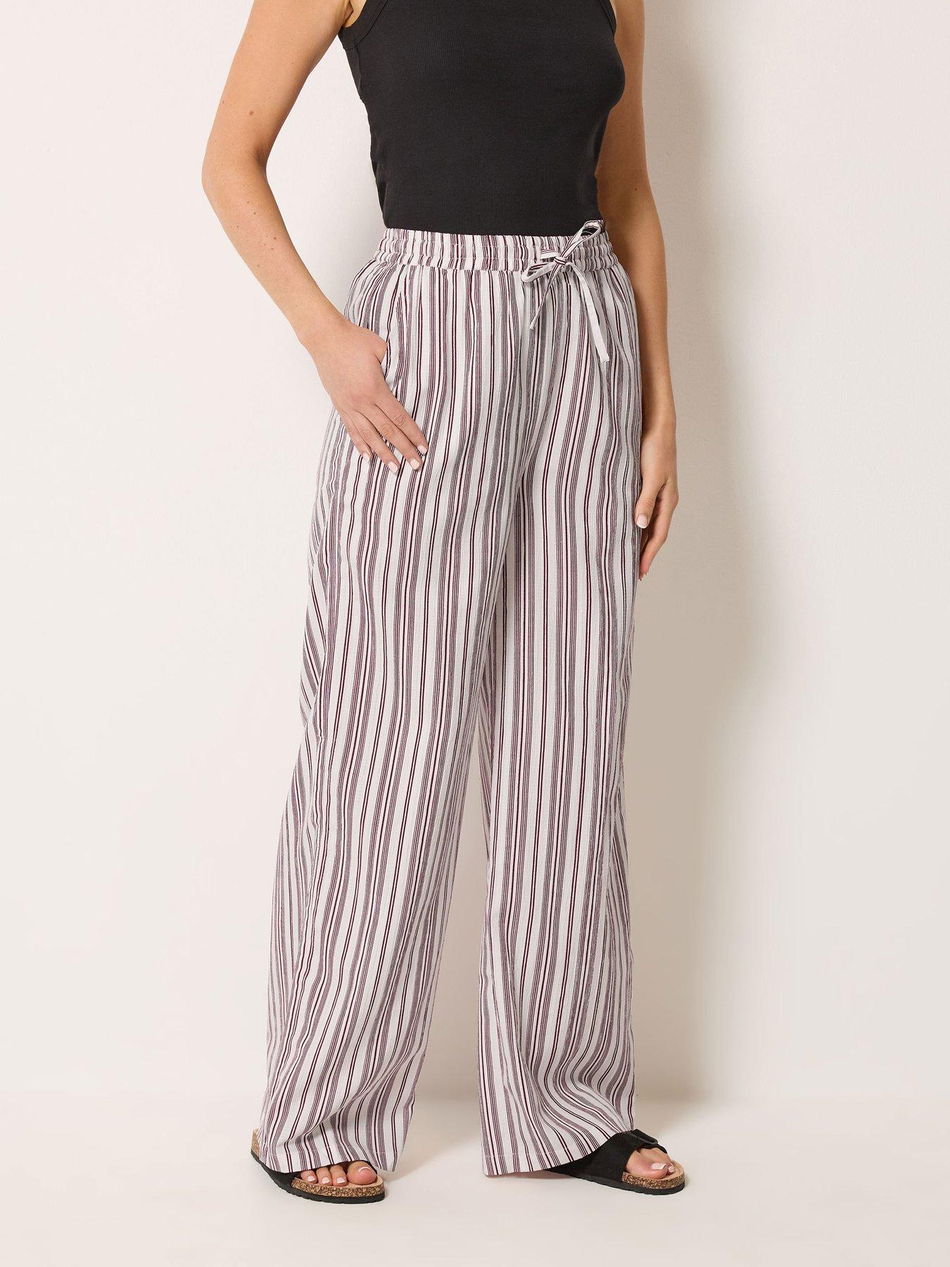 Long Tall Sally Stripe Wide Leg Trouser 36" - White
