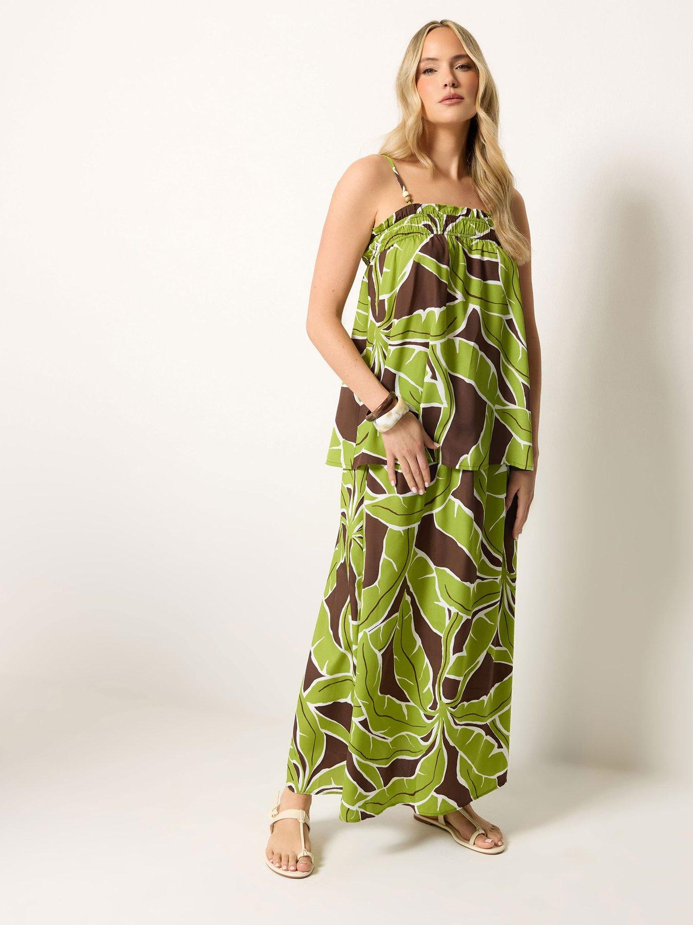 Long Tall Sally Palm Print Skirt  &  Top Set - Green