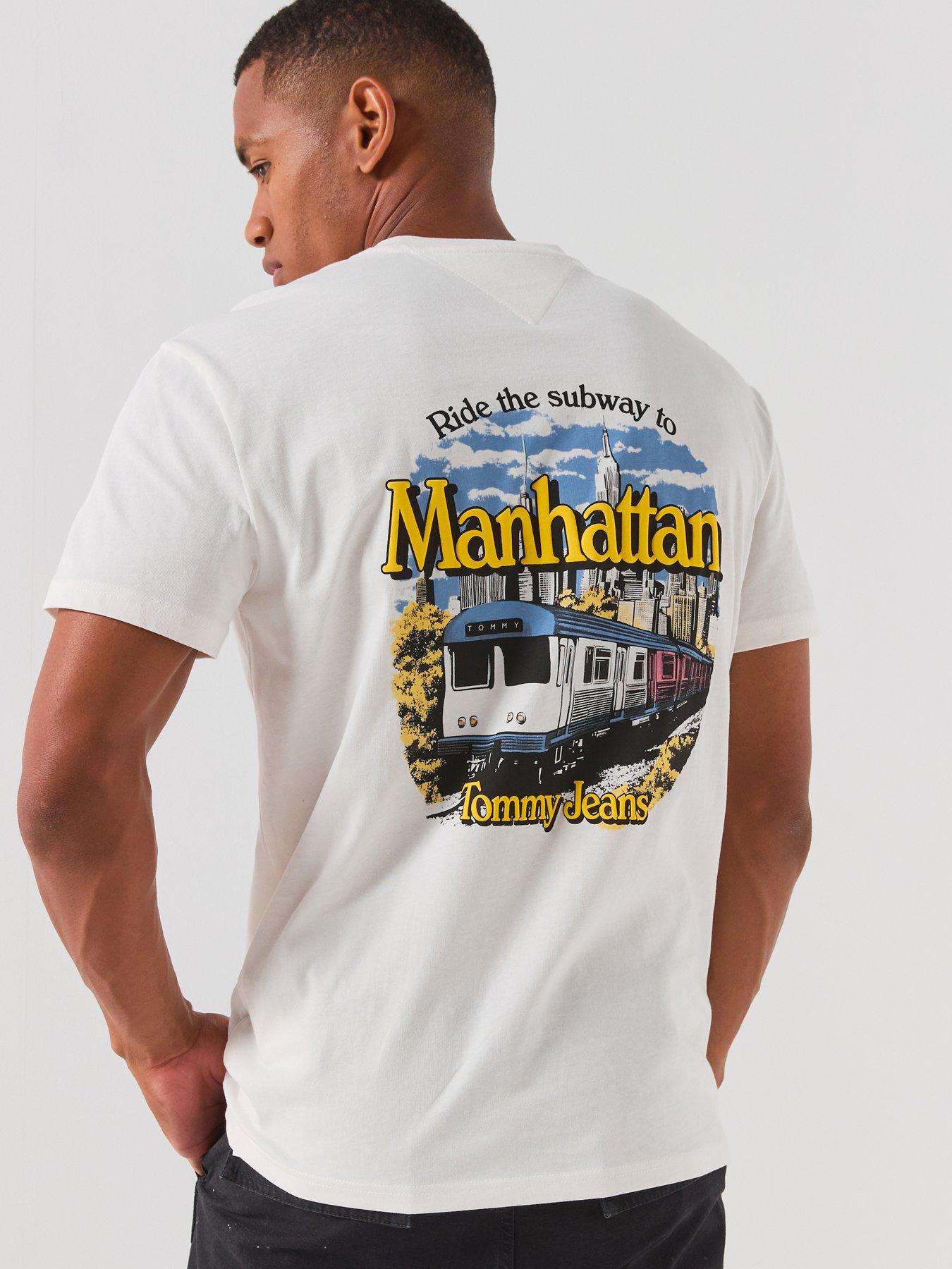 Tommy Jeans Men's Regular Fit Graphic Back Print T-Shirt with NYC Subway Artwork - White