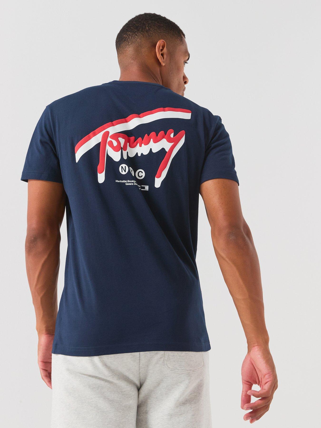 Image 1 of 6 of Tommy Jeans Regular Signature Backprint Short Sleeve T-Shirt - Blue