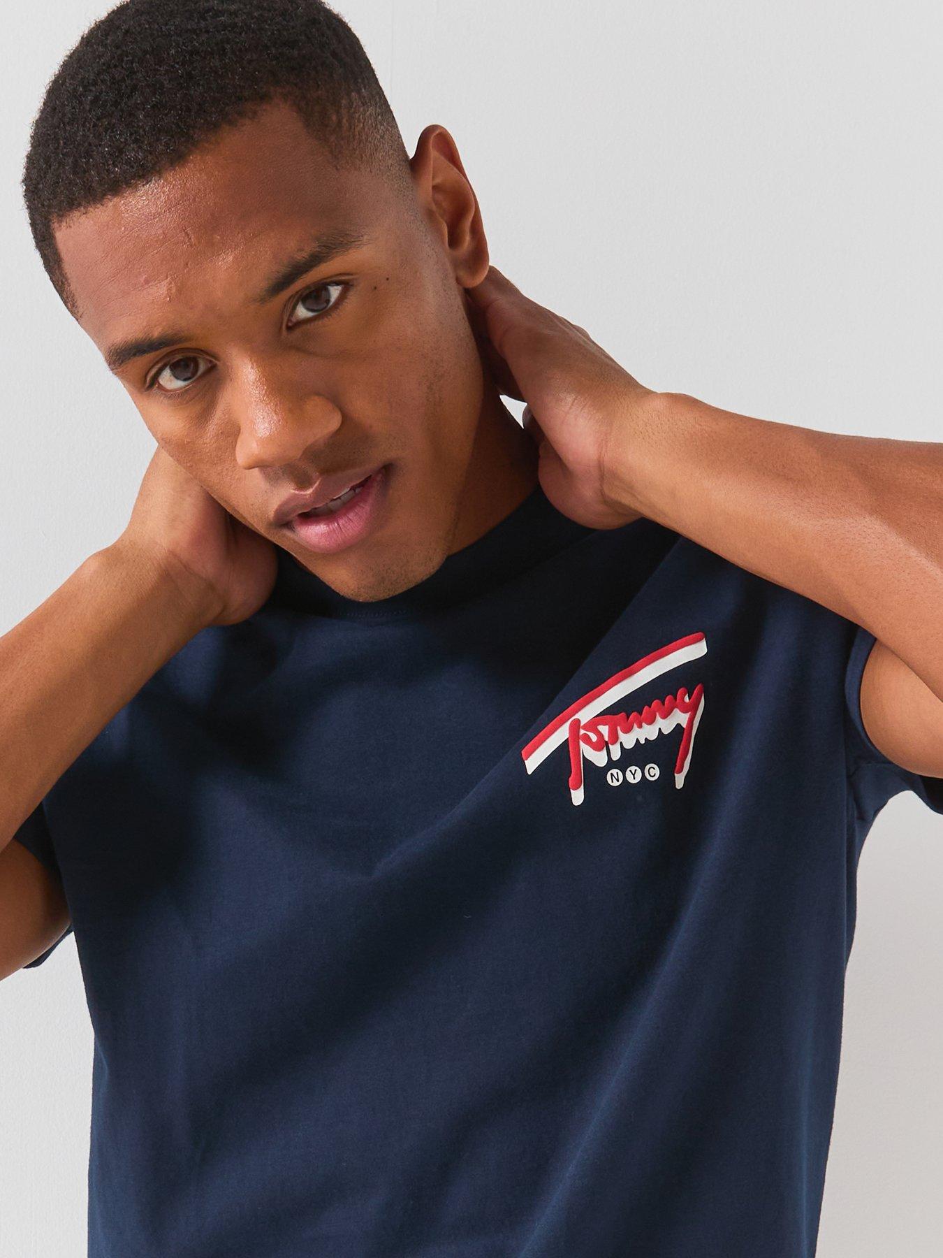 Image 4 of 6 of Tommy Jeans Regular Signature Backprint Short Sleeve T-Shirt - Blue