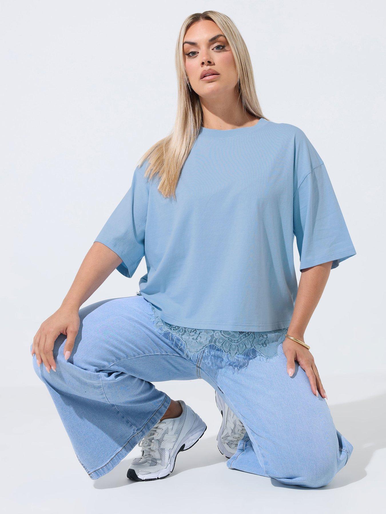 Image 1 of 4 of Yours Curve Lace Hem Top - Blue