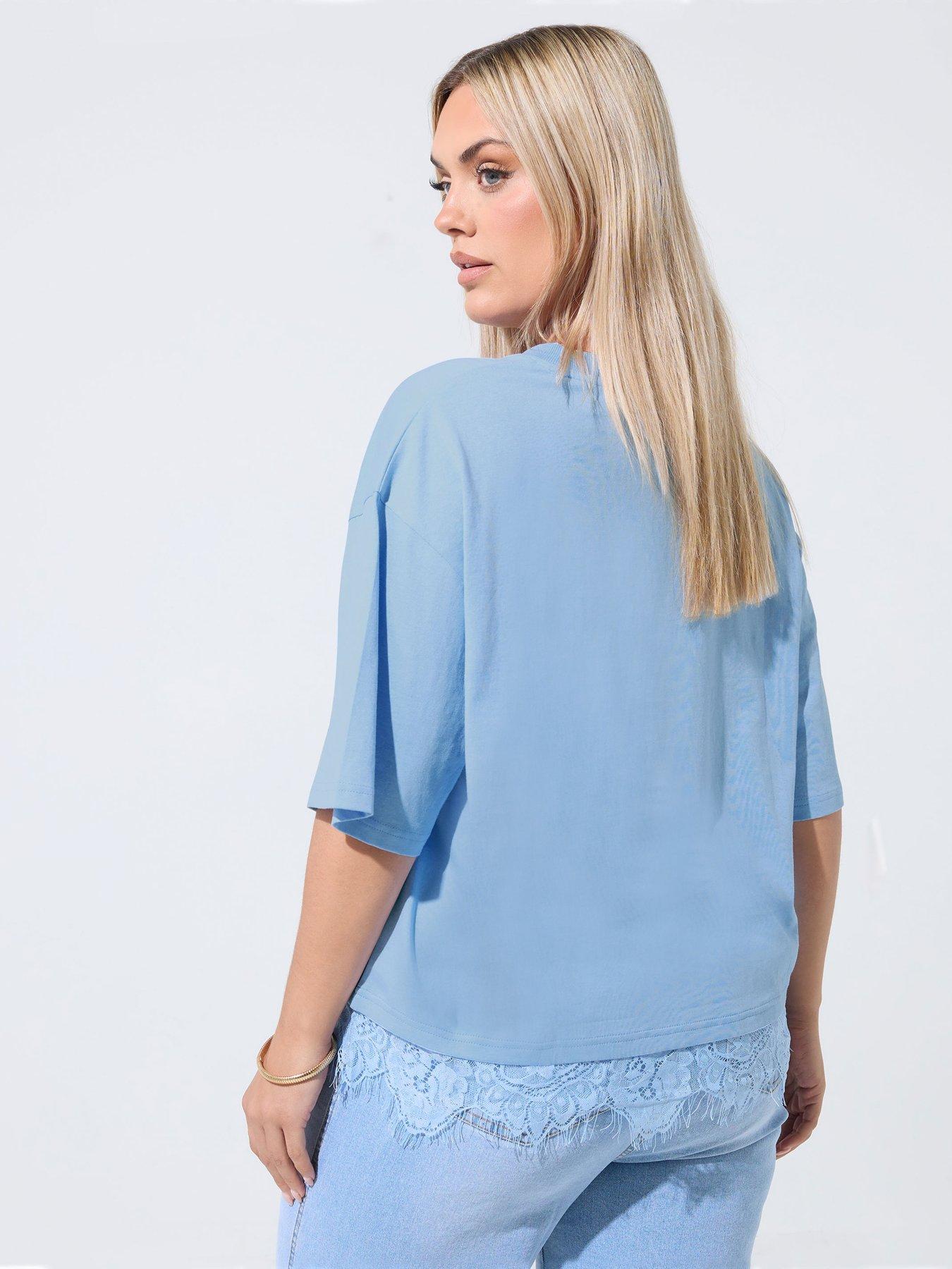 Image 2 of 4 of Yours Curve Lace Hem Top - Blue