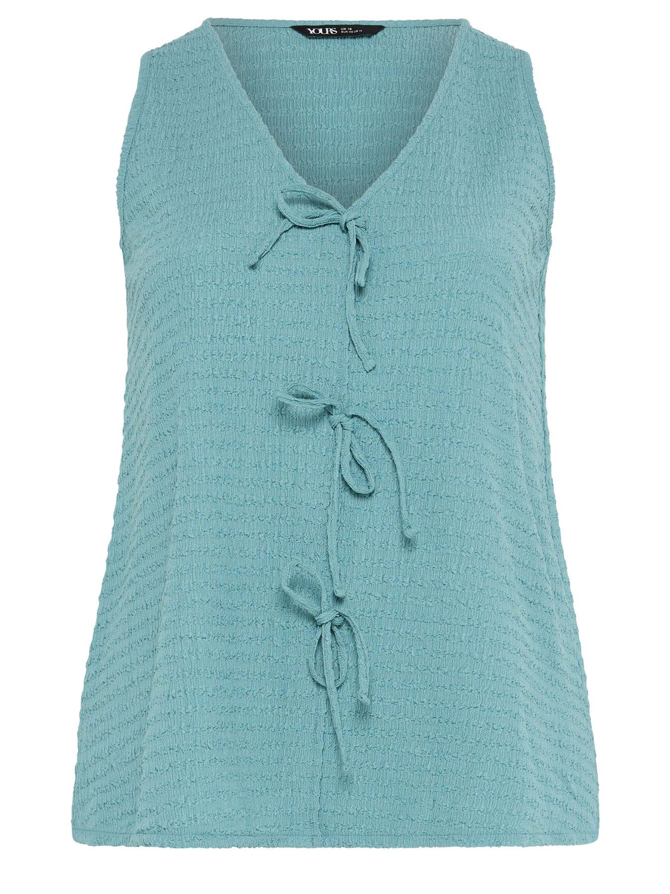 Image 5 of 5 of Yours Curve Textured Waistcoat Bow Detail Co-Ord - Blue