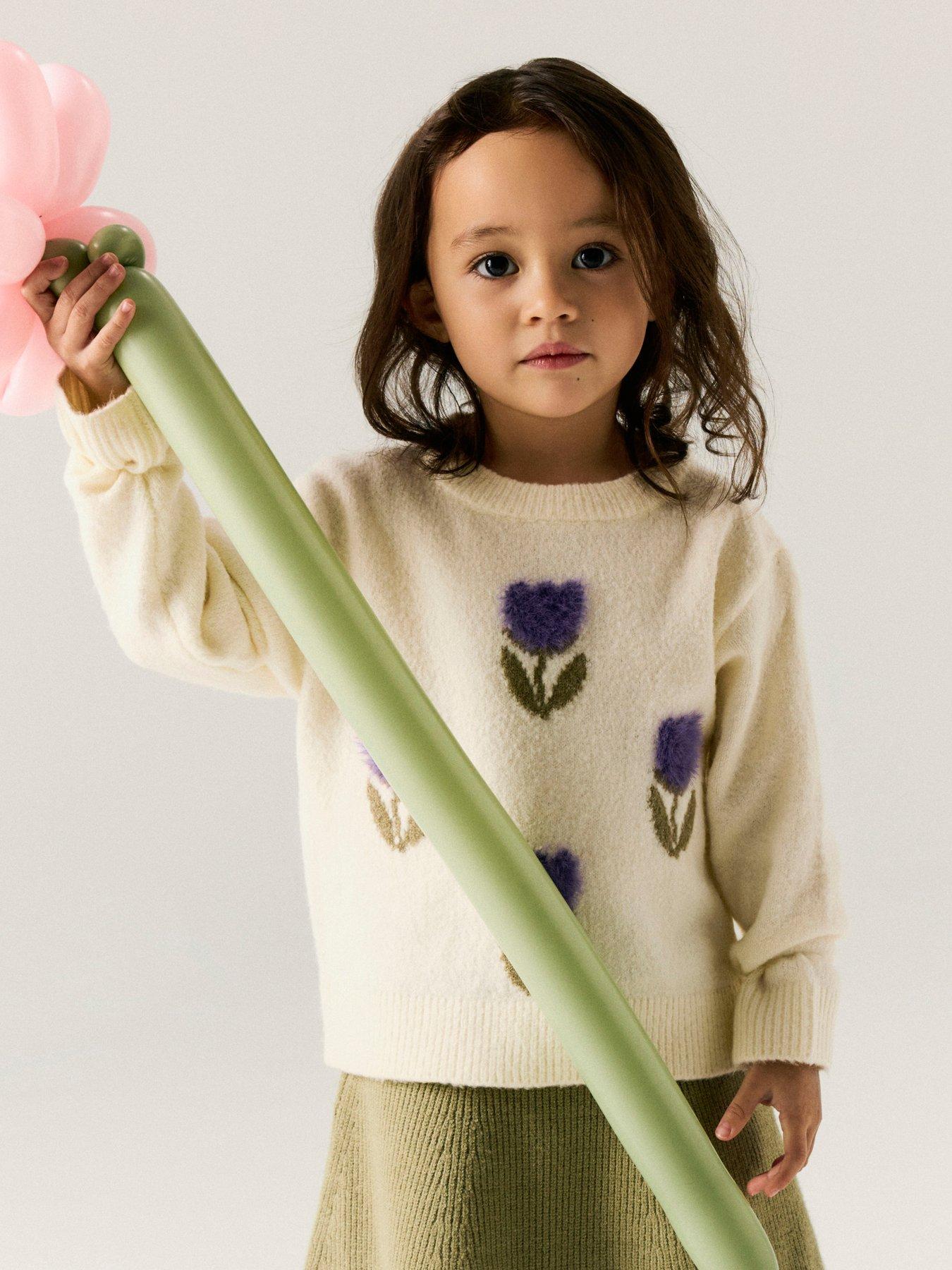 Image 1 of 5 of Name It Mini Girls 3d Tulip Knitted Jumper - Cream