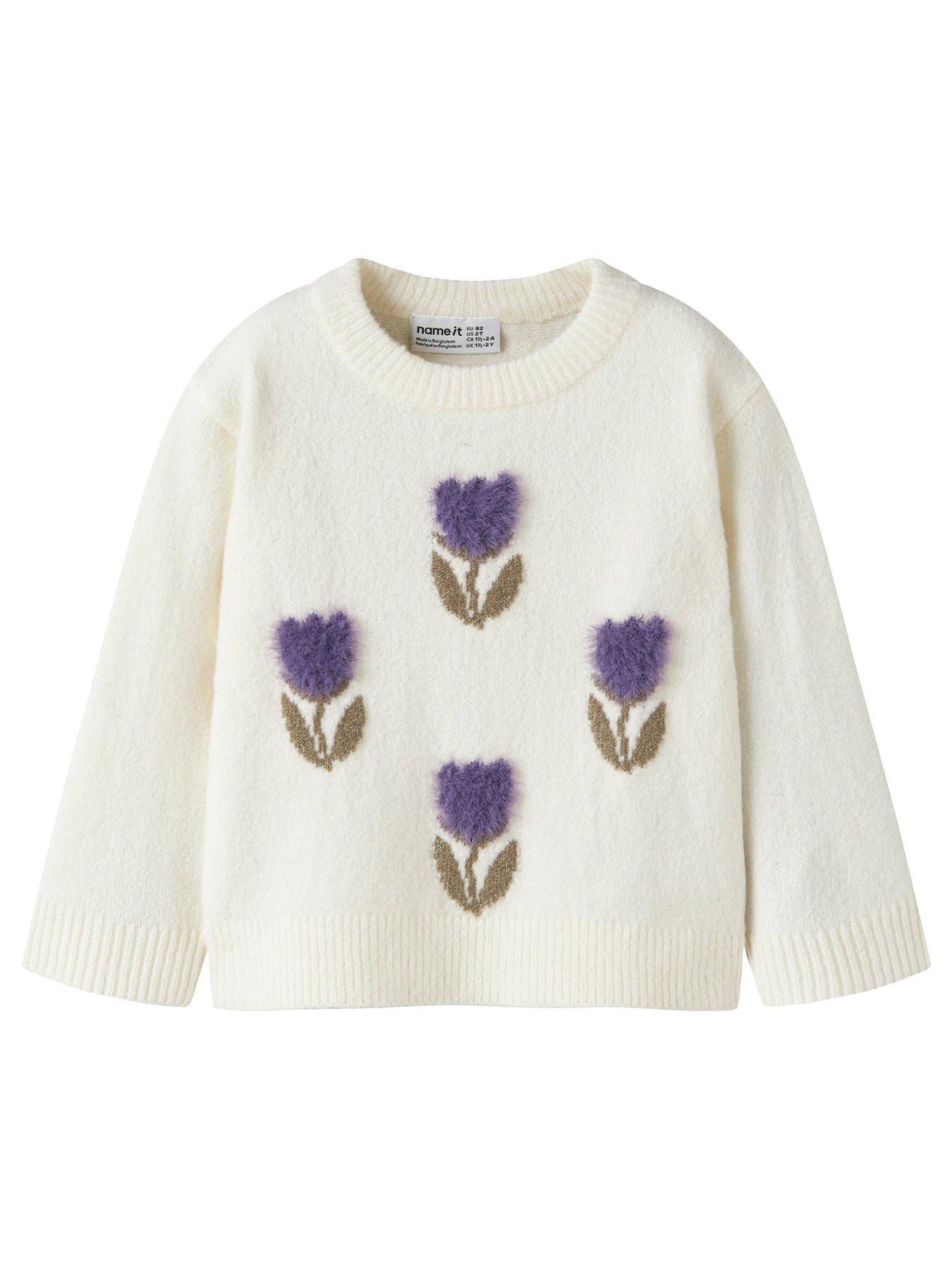 Image 2 of 5 of Name It Mini Girls 3d Tulip Knitted Jumper - Cream
