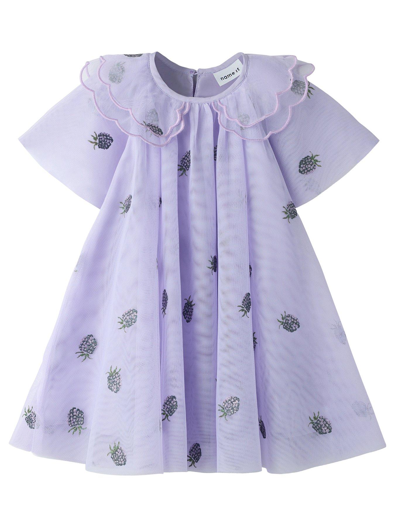 Image 1 of 3 of Name It Mini Girls Embroidered Tulle Dress - Purple