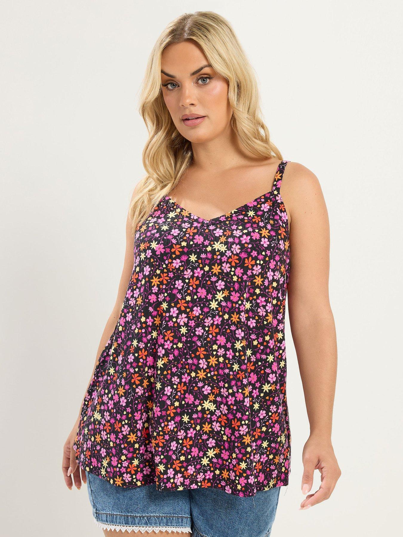 Yours Curve Printed Rib Swing Cami - Black