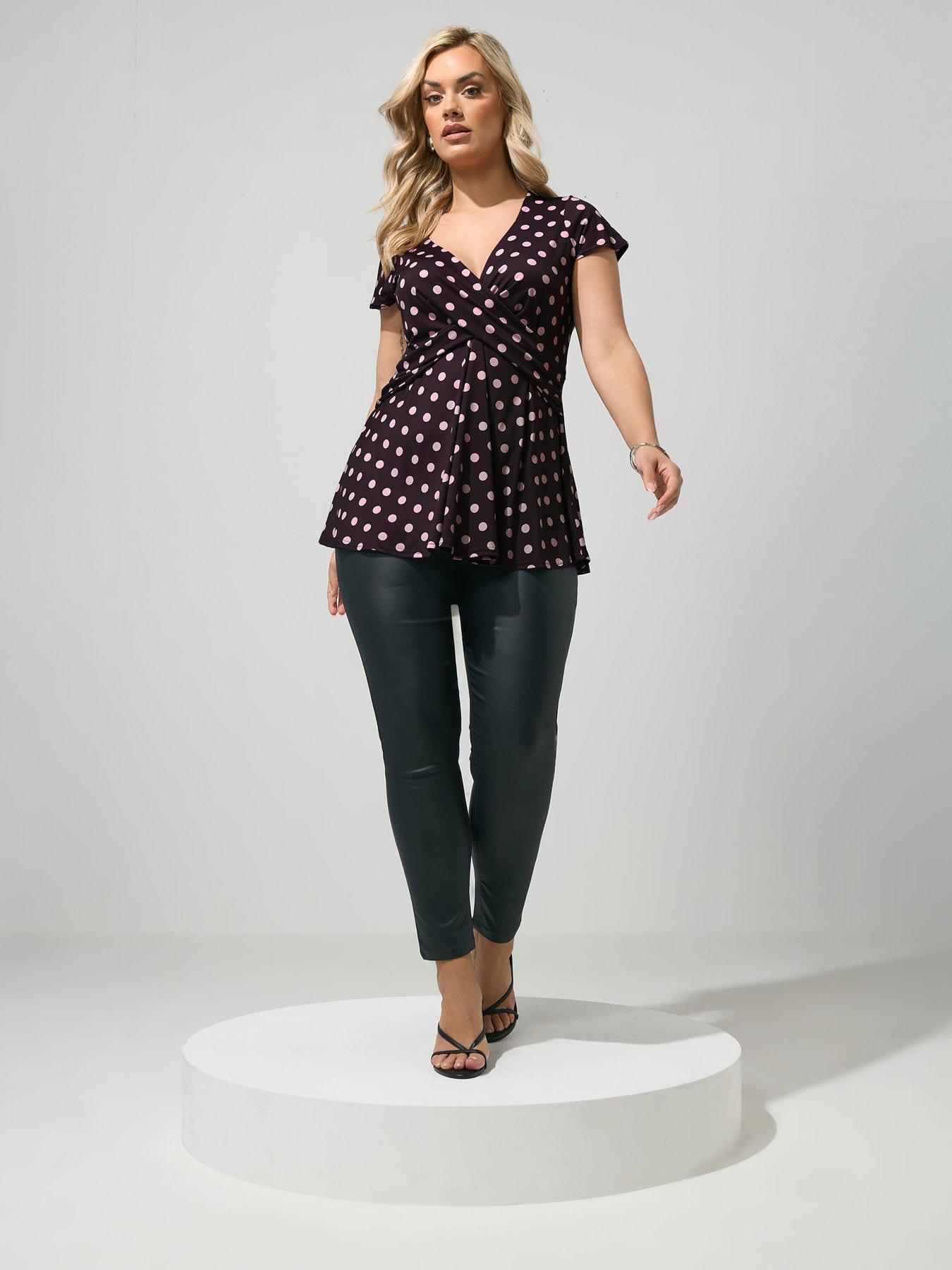 Image 3 of 5 of Yours Curve Polka Dot Wrap Front Top - Purple