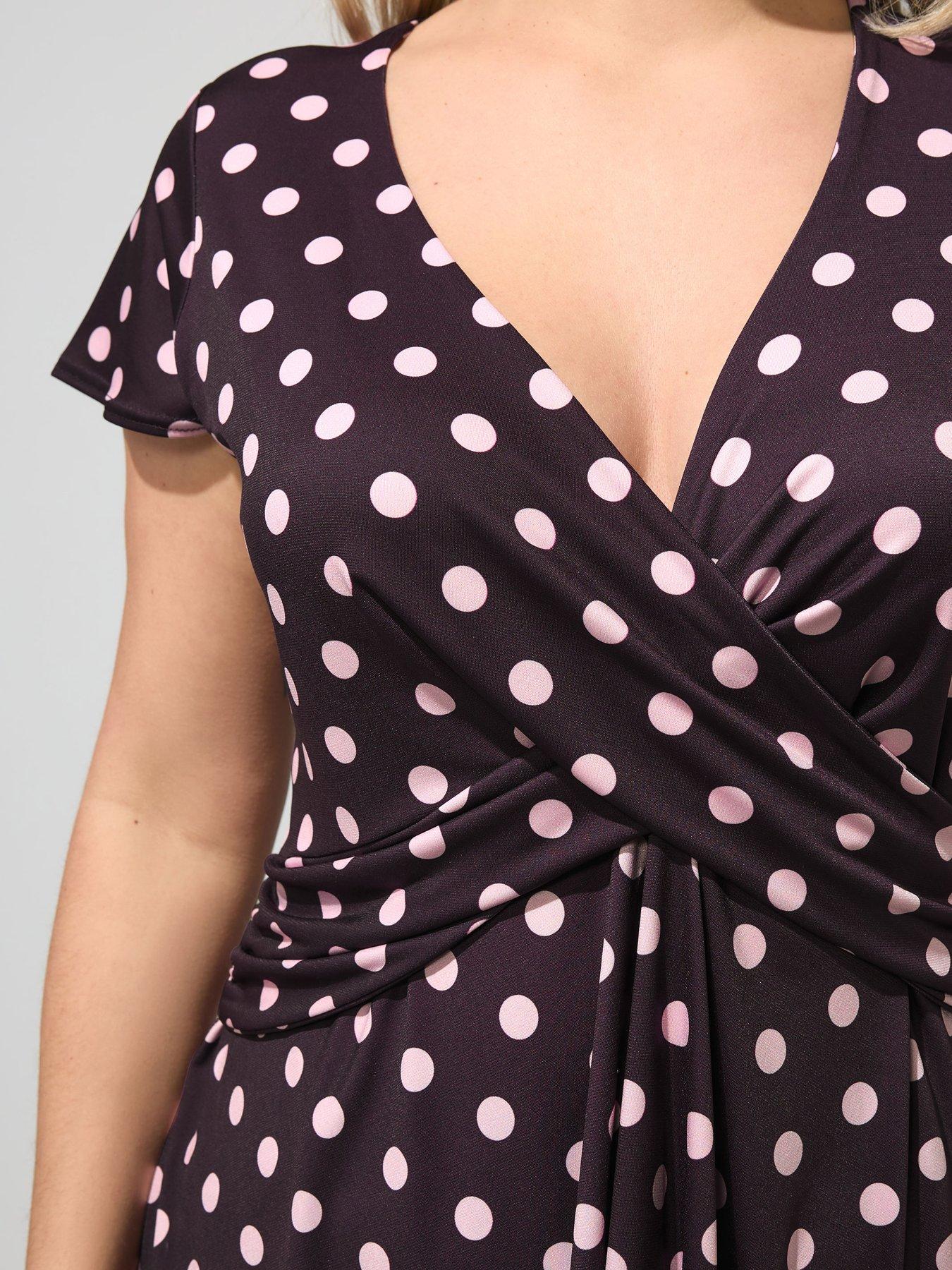 Image 4 of 5 of Yours Curve Polka Dot Wrap Front Top - Purple