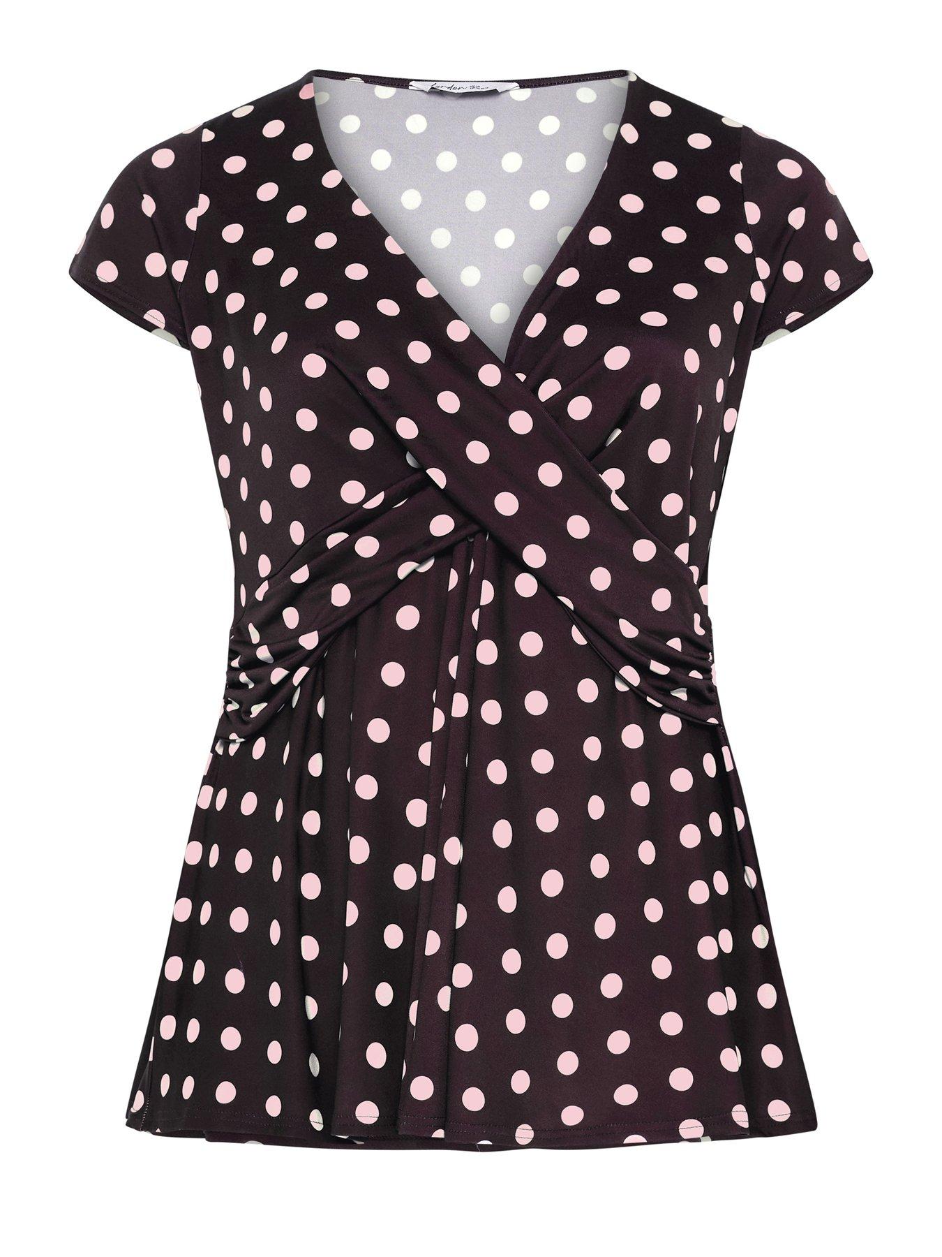 Image 5 of 5 of Yours Curve Polka Dot Wrap Front Top - Purple