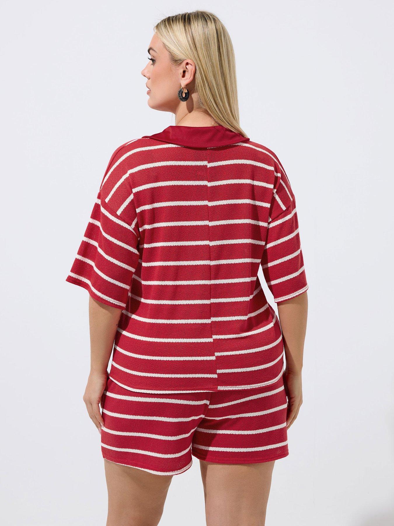 Image 2 of 4 of Yours Curve Stripe Rugby Collar Top - Red