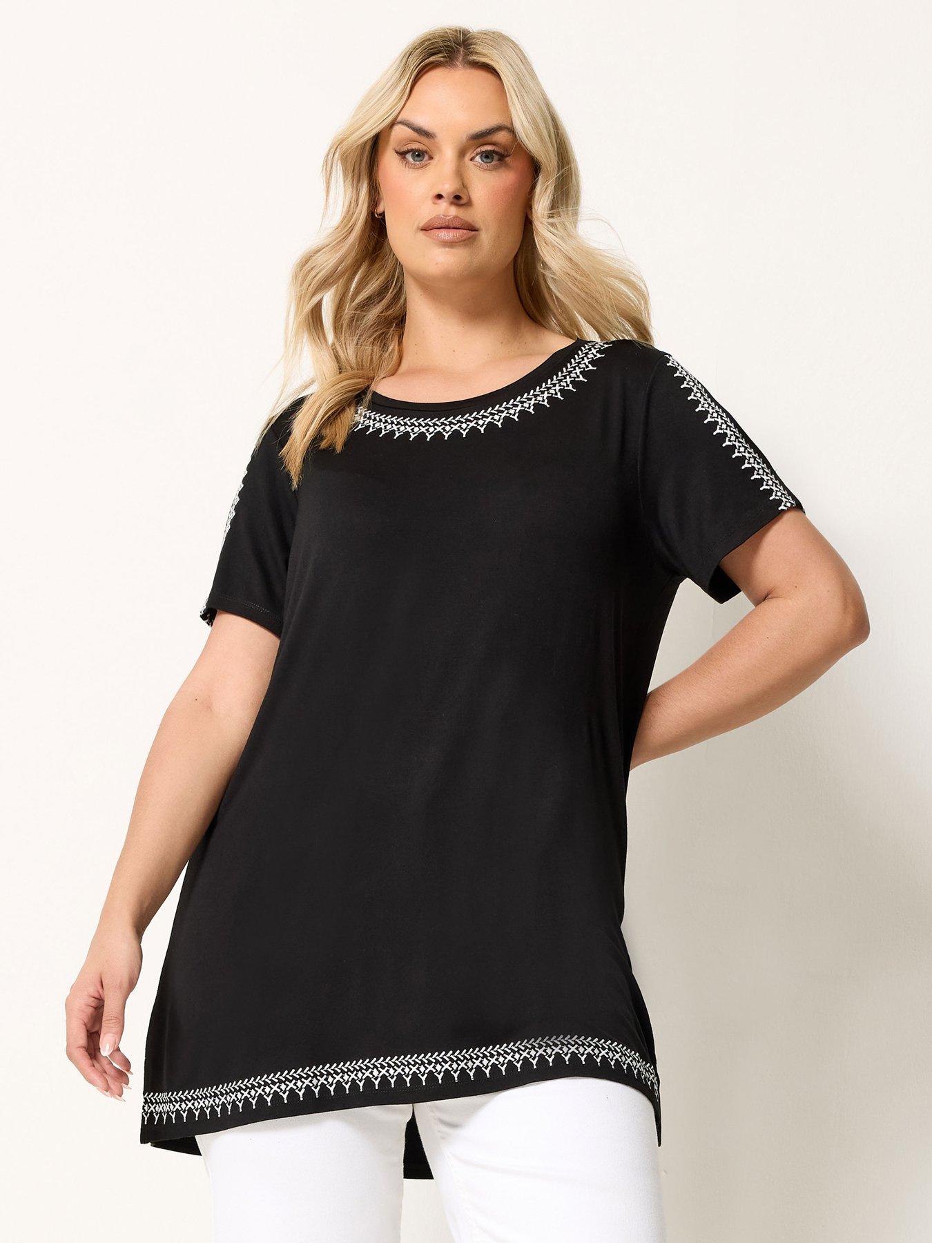 Yours Curve Embroidered Cold Shoulder Top - Black