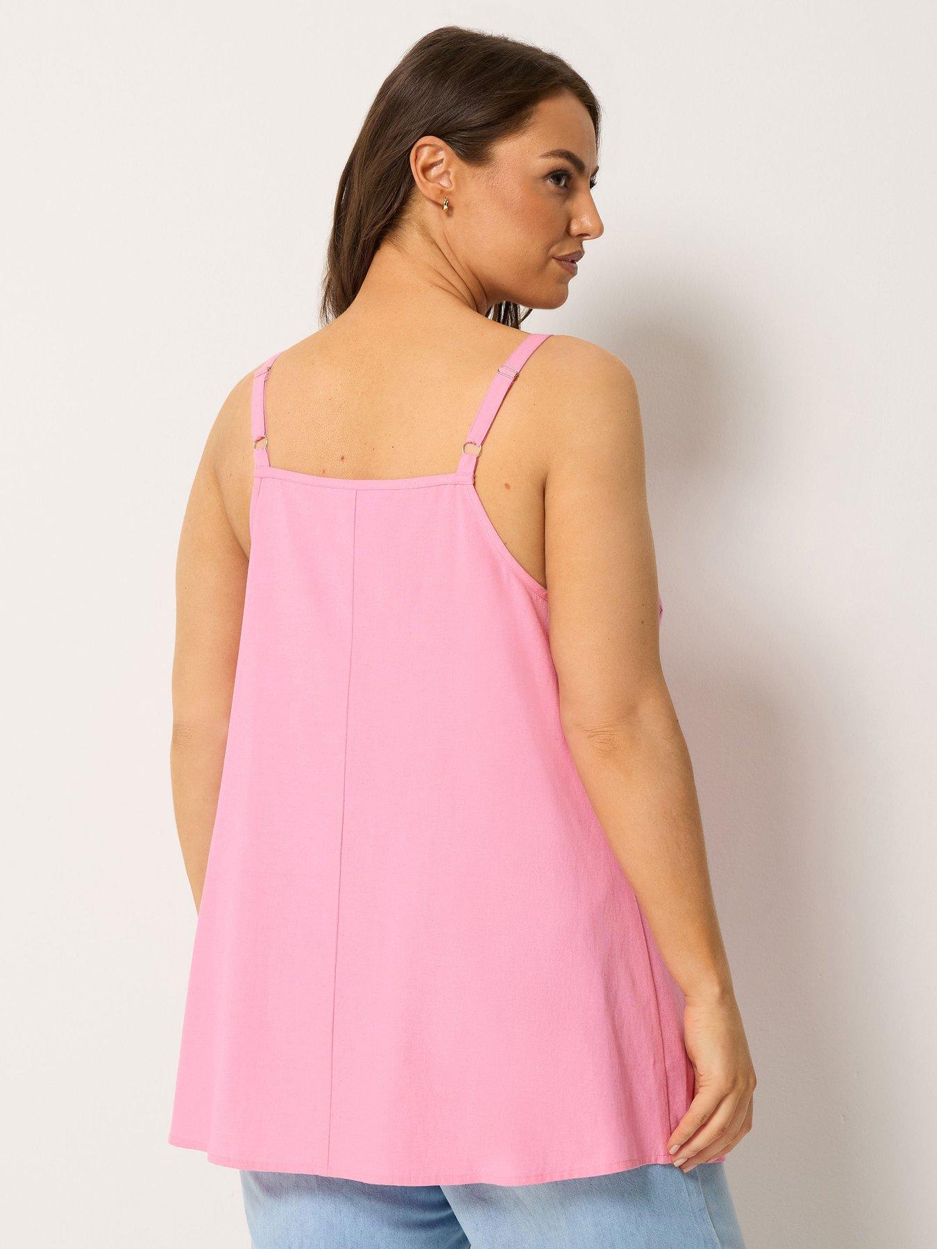 Image 2 of 5 of Yours Curve Tie Front Crochet Cami Top - Pink