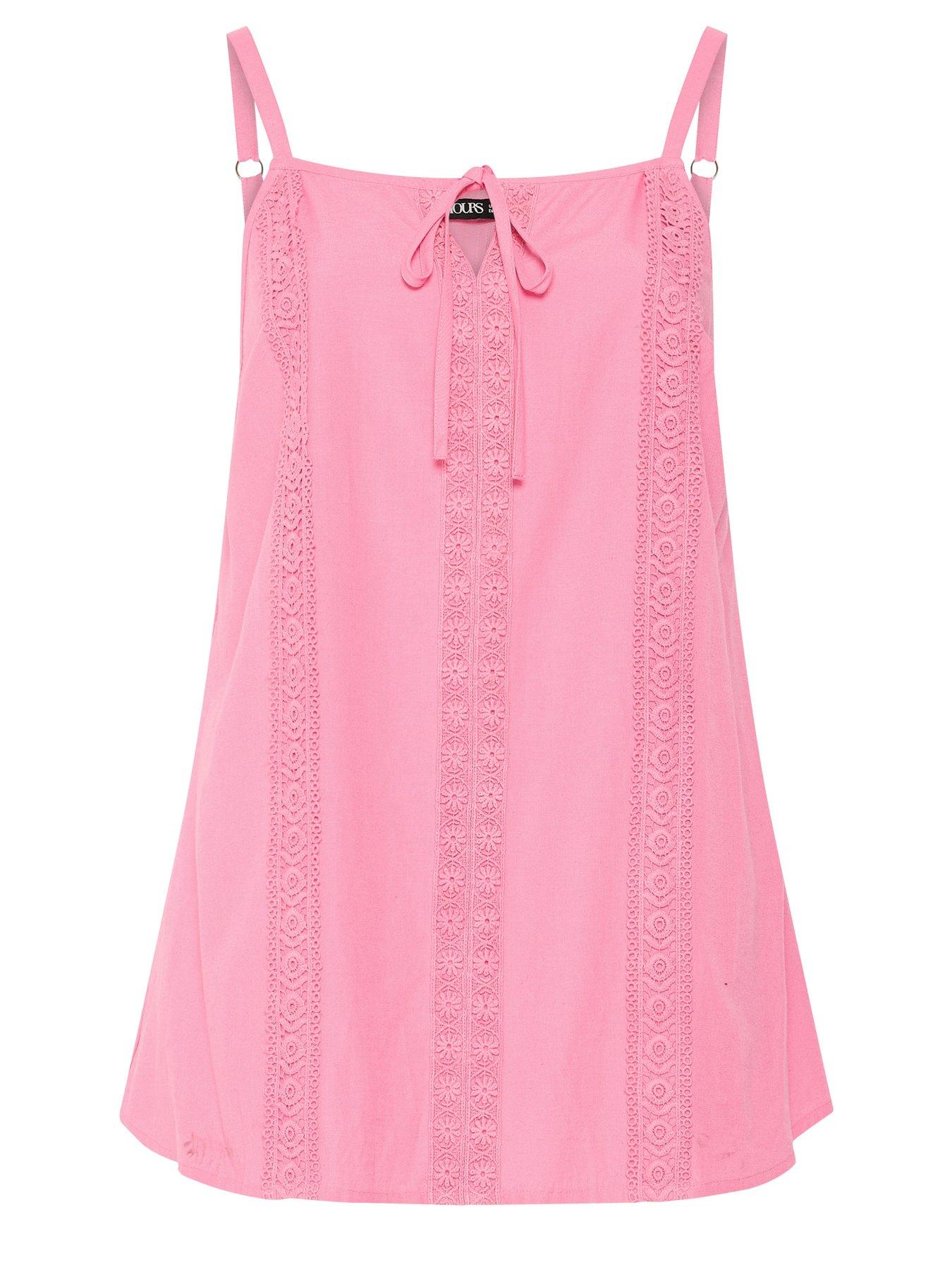 Image 5 of 5 of Yours Curve Tie Front Crochet Cami Top - Pink