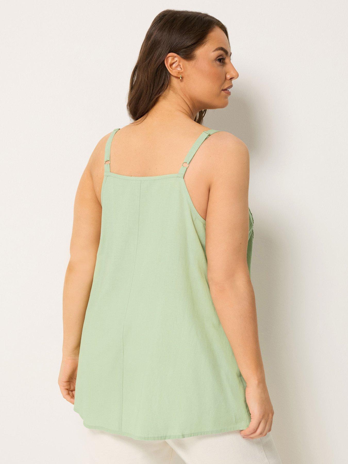 Image 2 of 5 of Yours Curve Tie Front Crochet Cami Top - Green