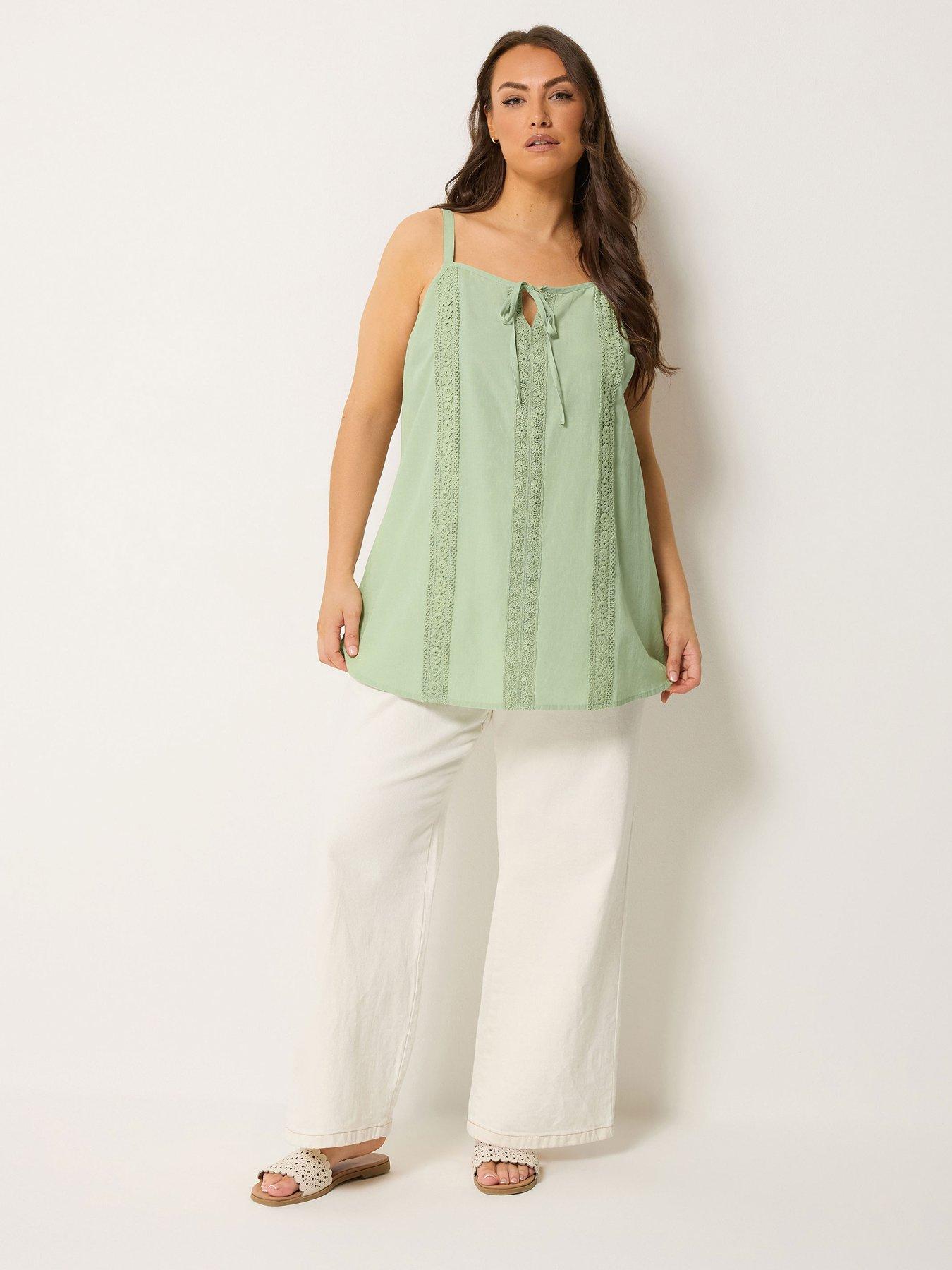 Image 3 of 5 of Yours Curve Tie Front Crochet Cami Top - Green