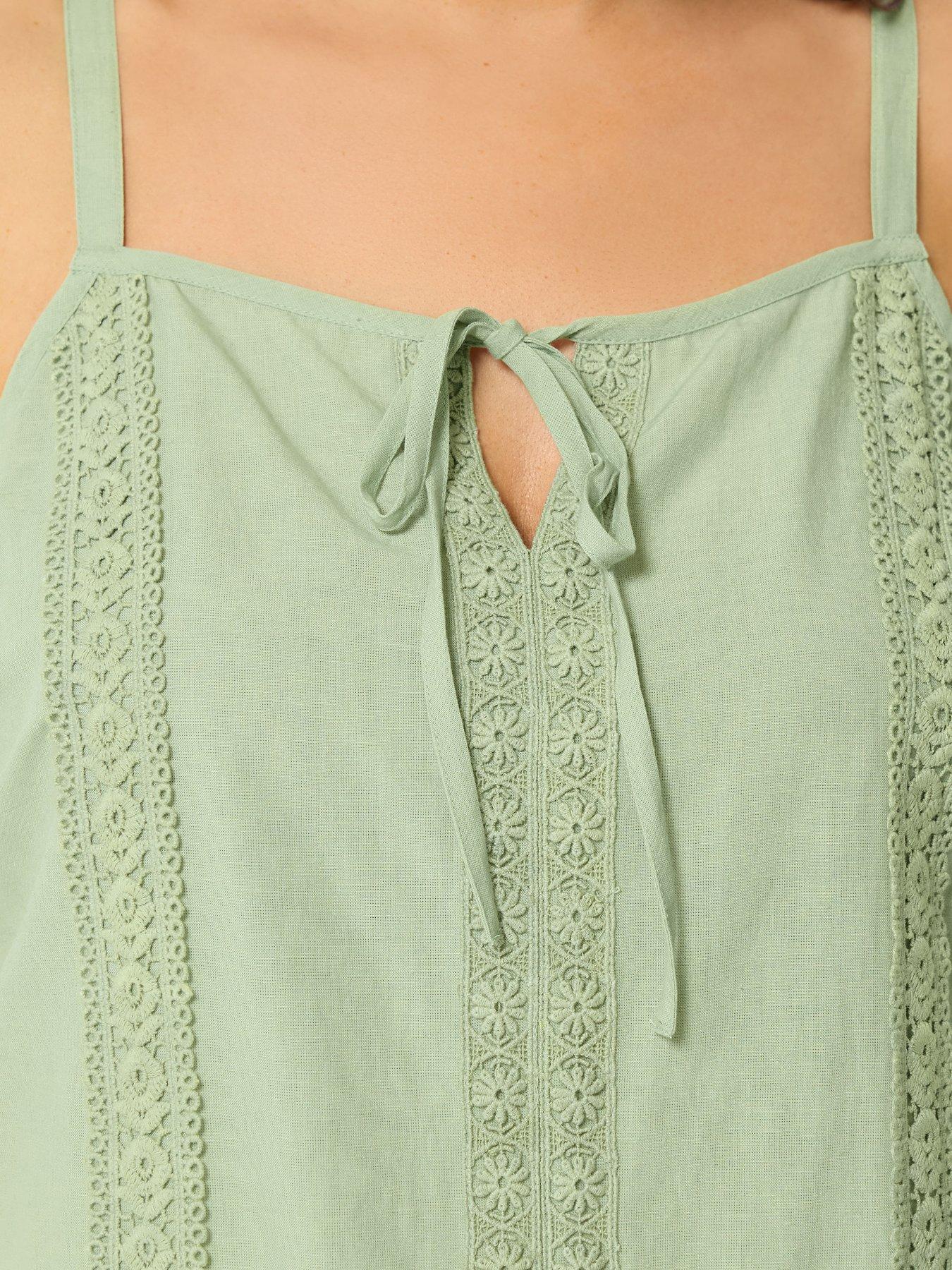 Image 4 of 5 of Yours Curve Tie Front Crochet Cami Top - Green