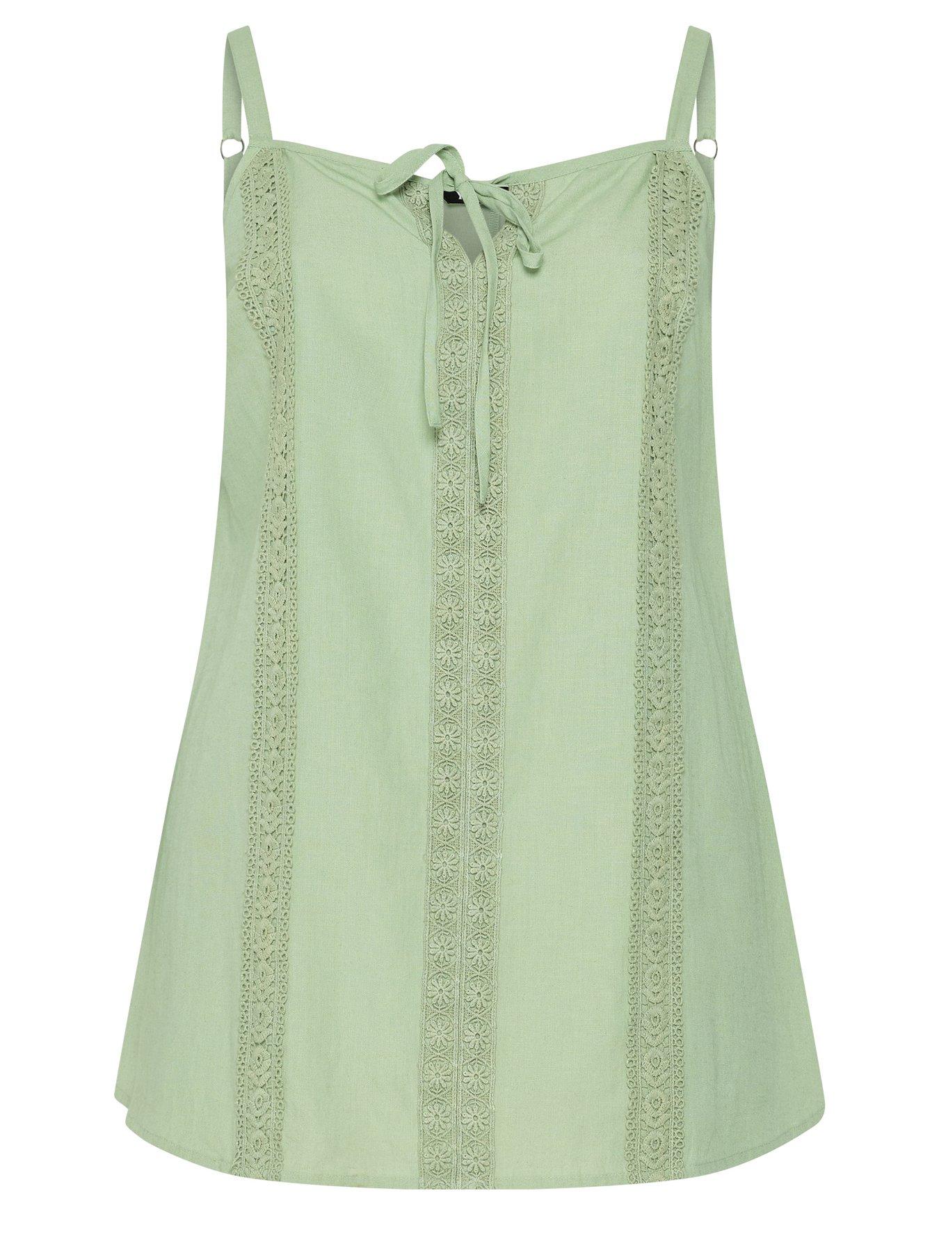 Image 5 of 5 of Yours Curve Tie Front Crochet Cami Top - Green
