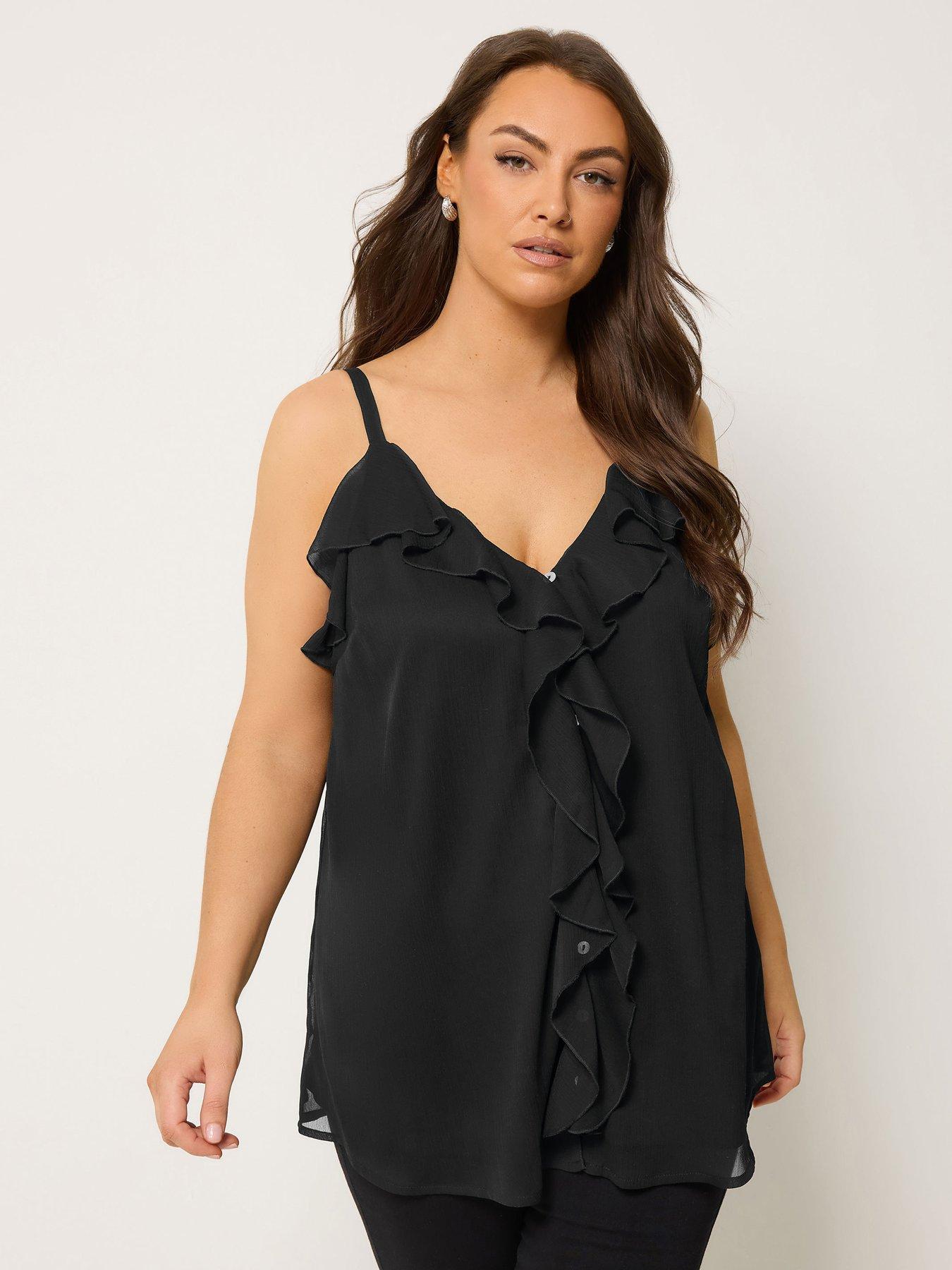 Yours Curve Ruffle Cami Top - Black