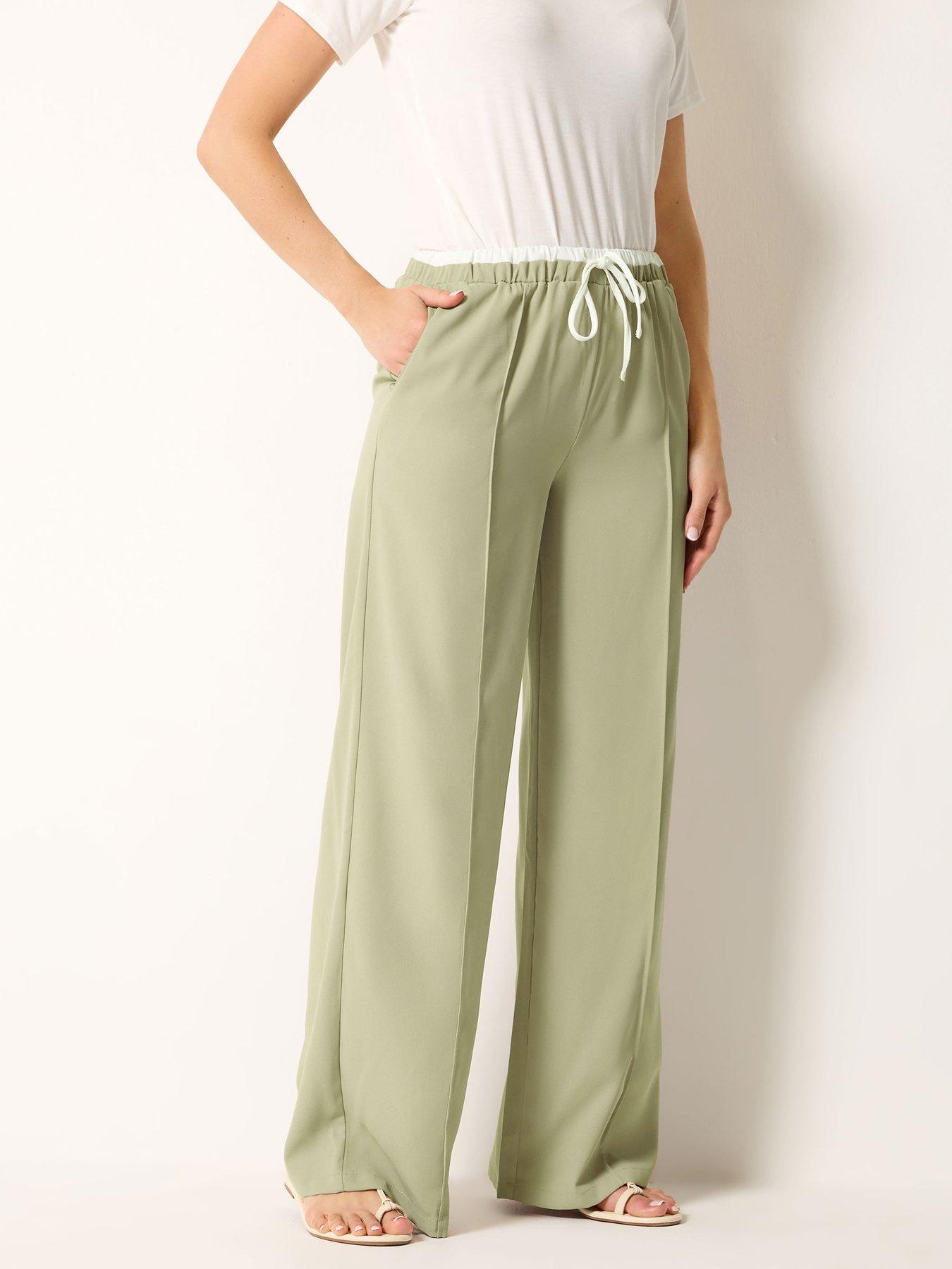 Long Tall Sally Natural Waistband Wide Leg Trousers 34" - Green