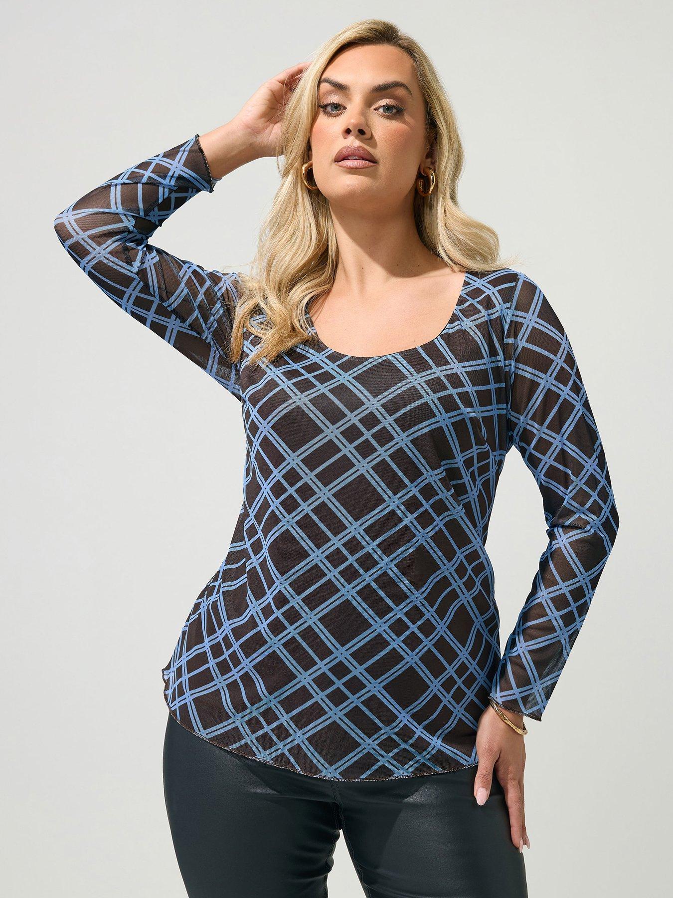 Yours Curve Check Mesh Top - Brown