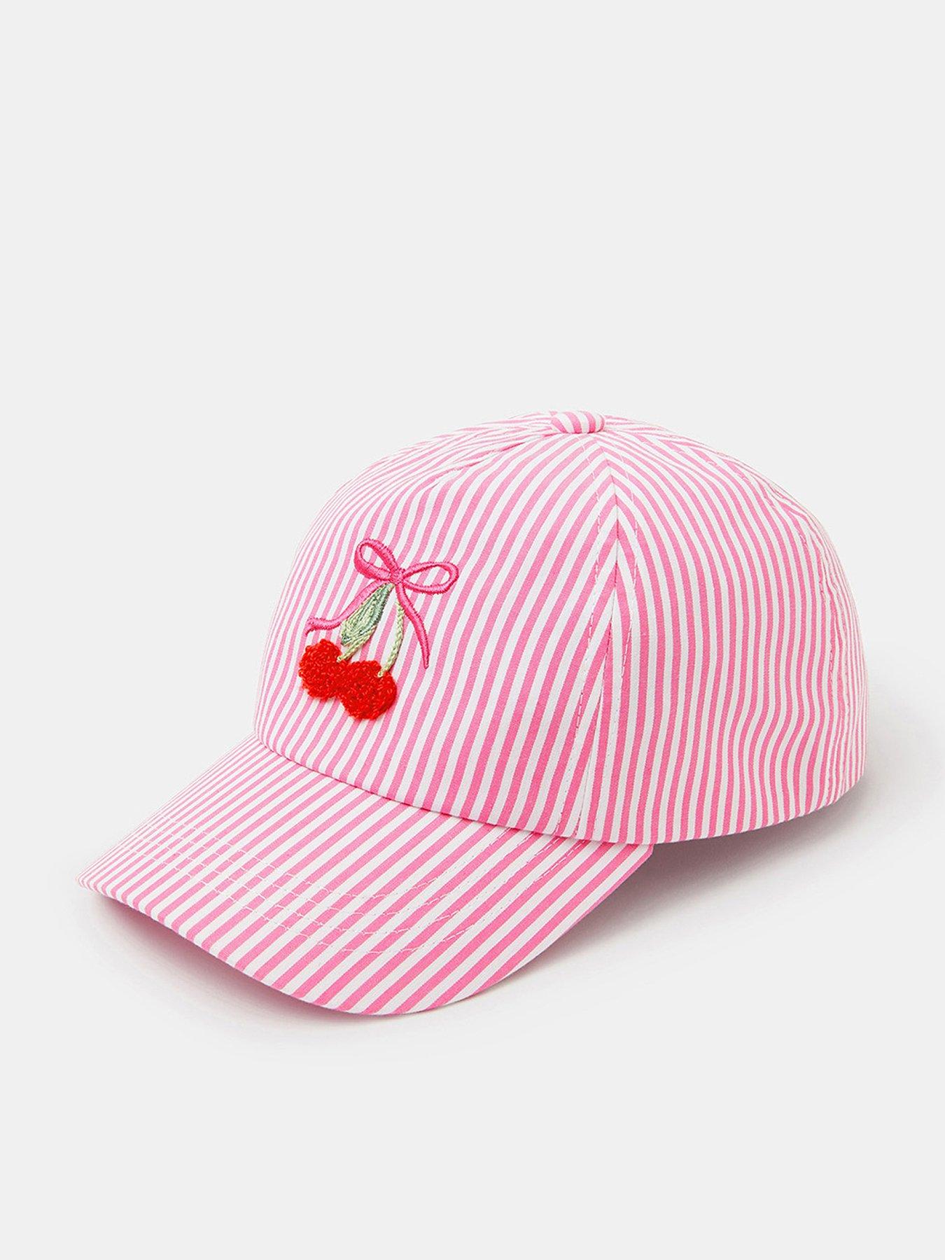 Accessorize Girls Cherry Stripe Cap - Pink